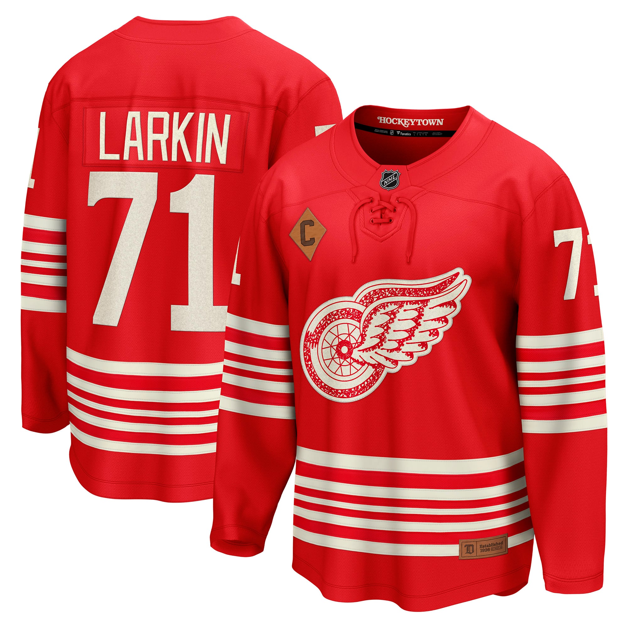Men's Fanatics Dylan Larkin Red Detroit Wings Centennial Breakaway Player Jersey