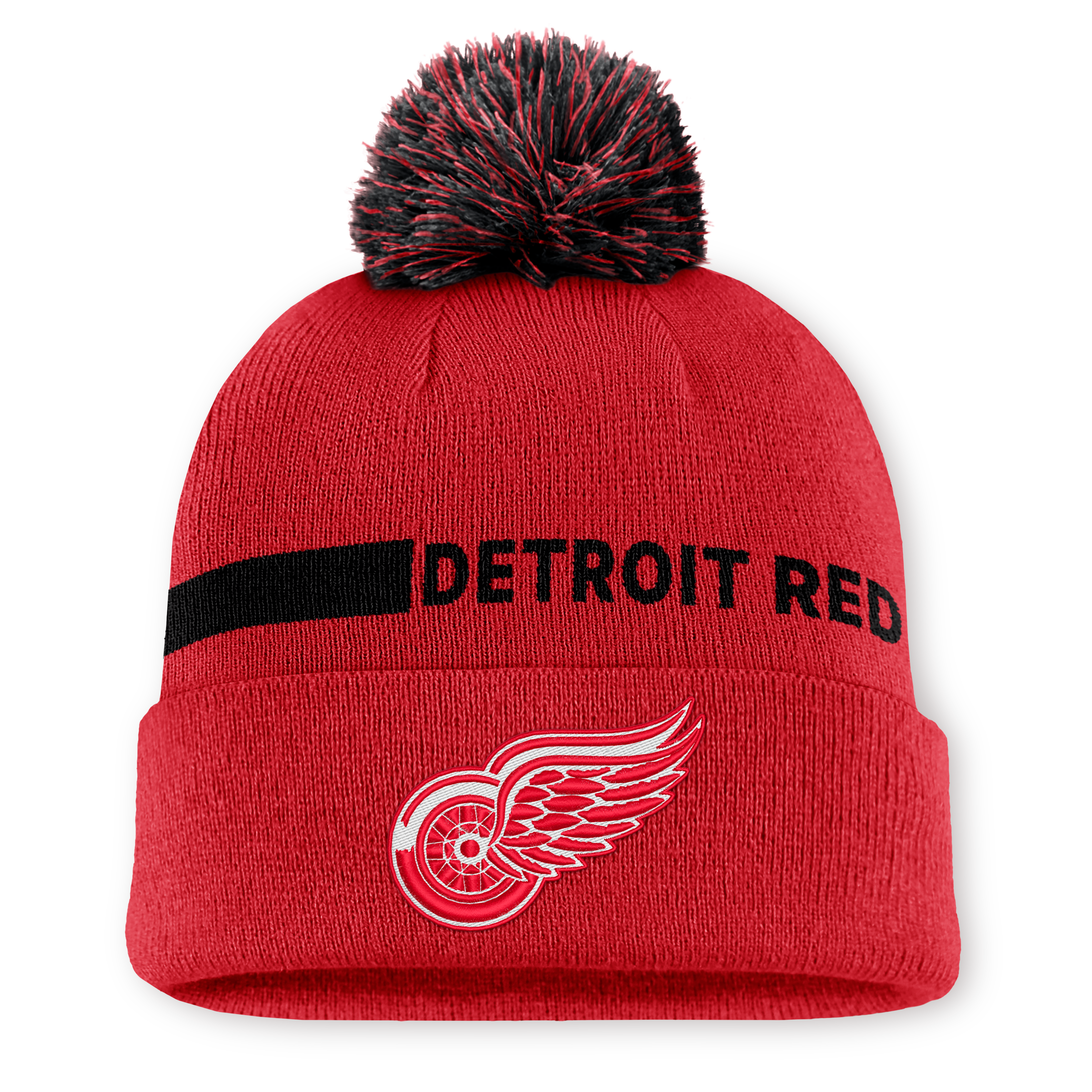 Bonnet tricoté authentique Detroit Red Wings rouge à revers avec pompon