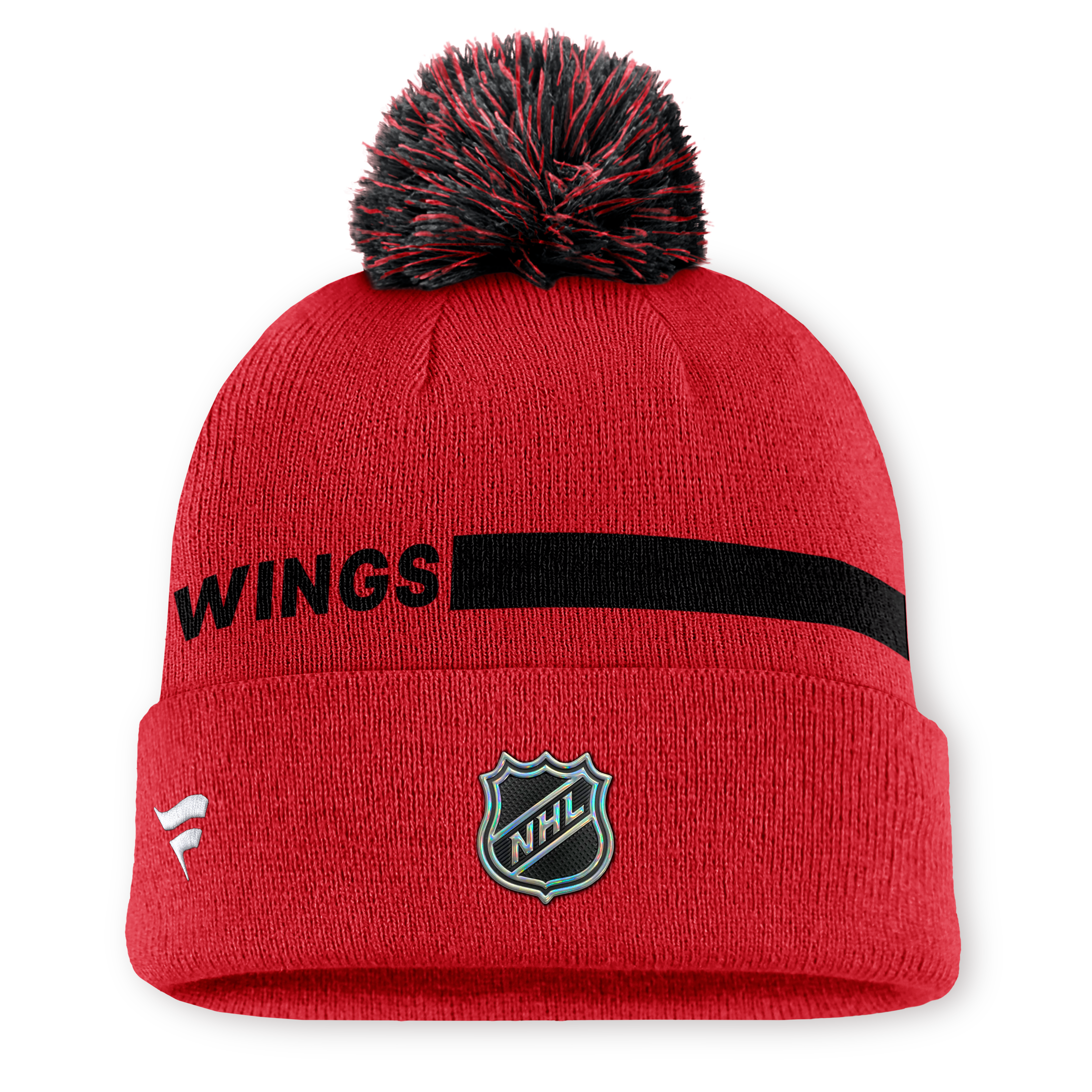 Bonnet tricoté authentique Detroit Red Wings rouge à revers avec pompon