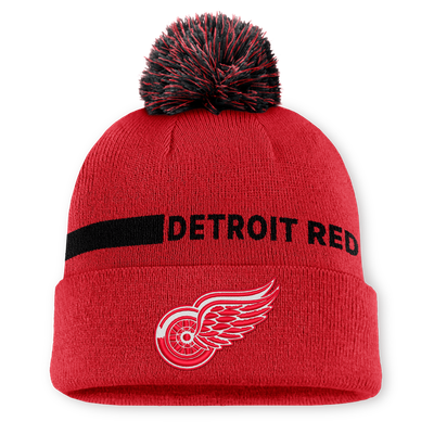 Men's Detroit Red Wings Fanatics Red Authentic Pro Rink Cuffed Knit Hat with Pom