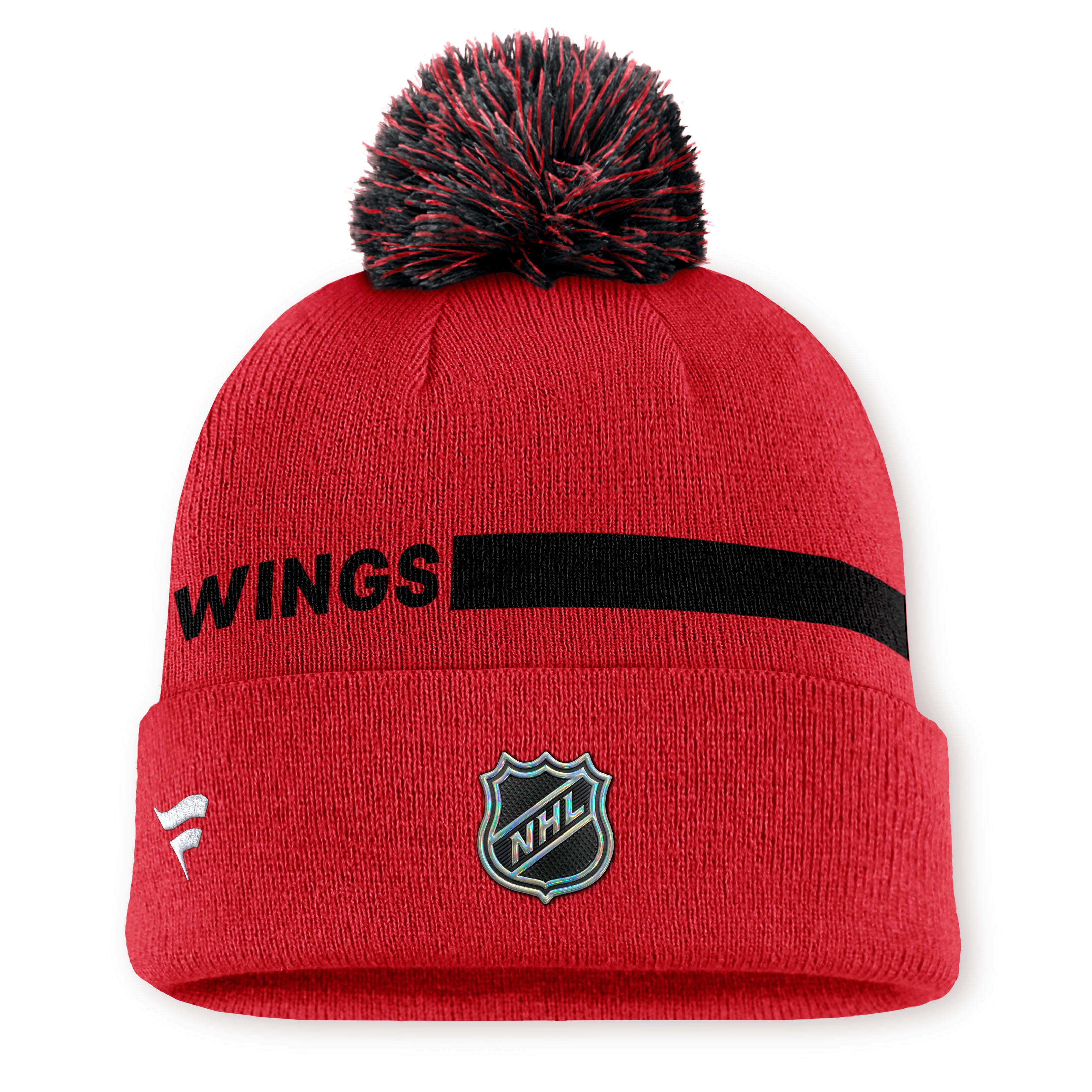 Bonnet tricoté authentique Detroit Red Wings rouge à revers avec pompon