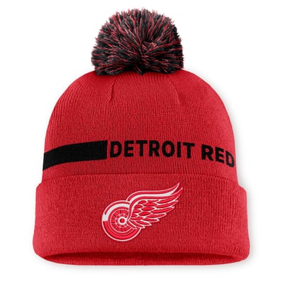 Men's Detroit Red Wings Fanatics Red Authentic Pro Rink Cuffed Knit Hat with Pom
