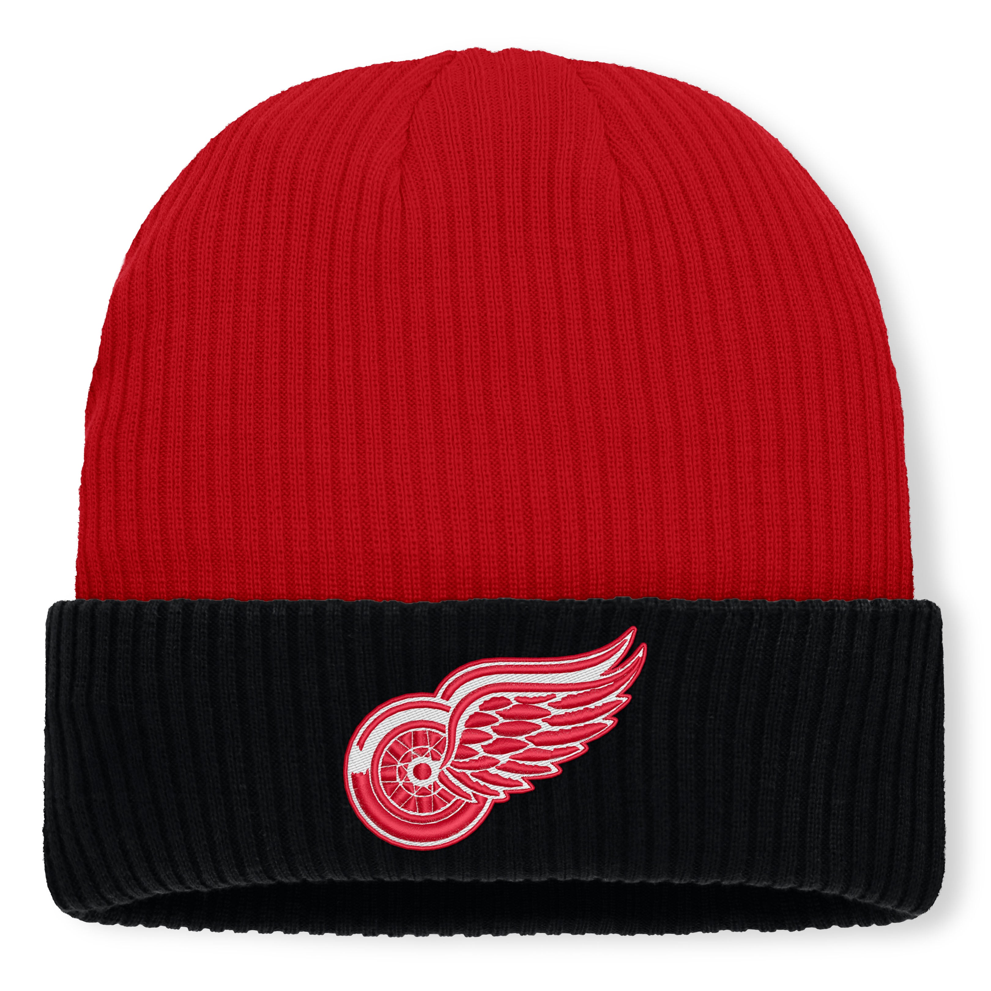 Bonnet tricoté authentique à revers Detroit Red Wings rouge de Fanatics pour homme