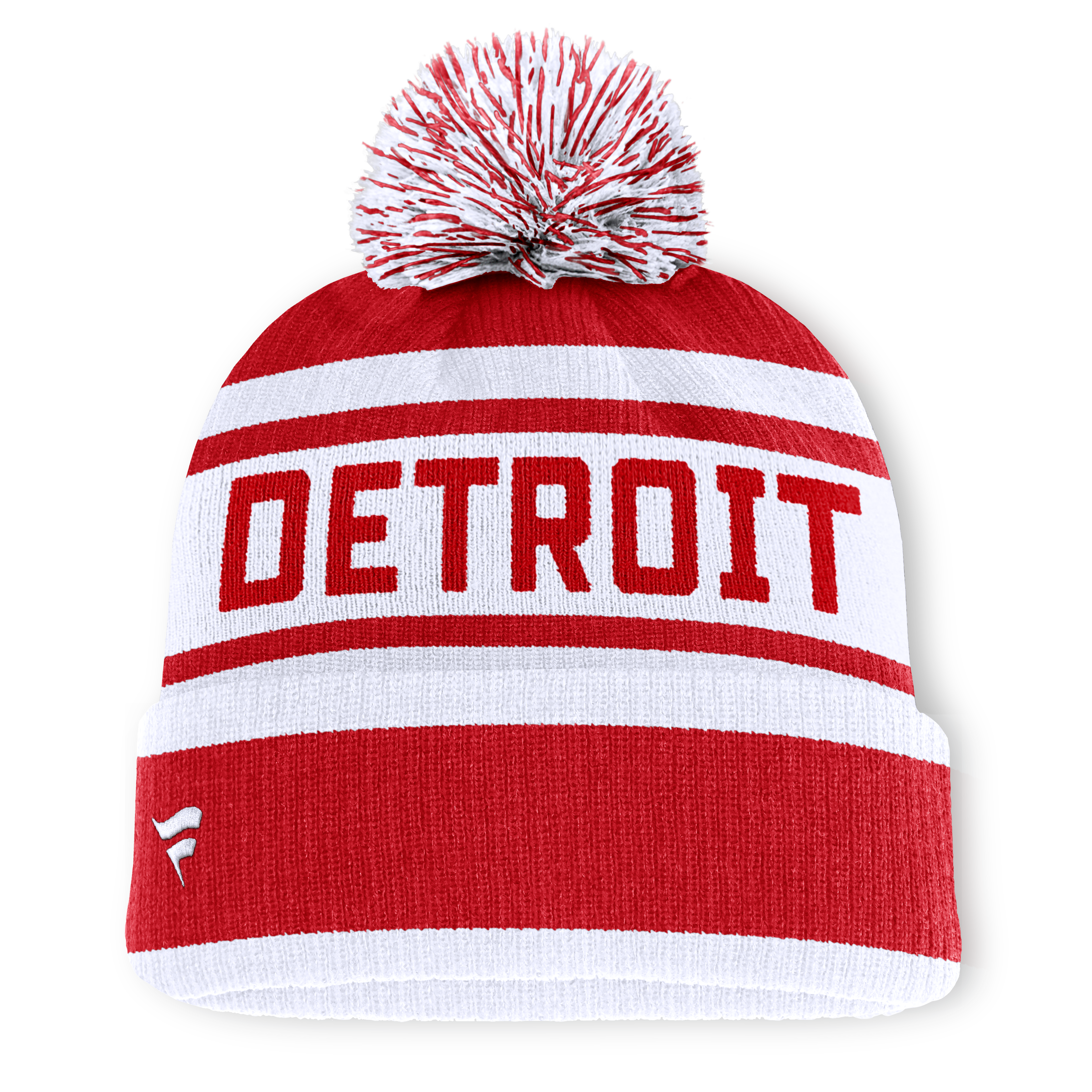Bonnet à revers rouge et blanc Detroit Red Wings Fundamental pour homme, avec pompon, de la marque Fanatics.
