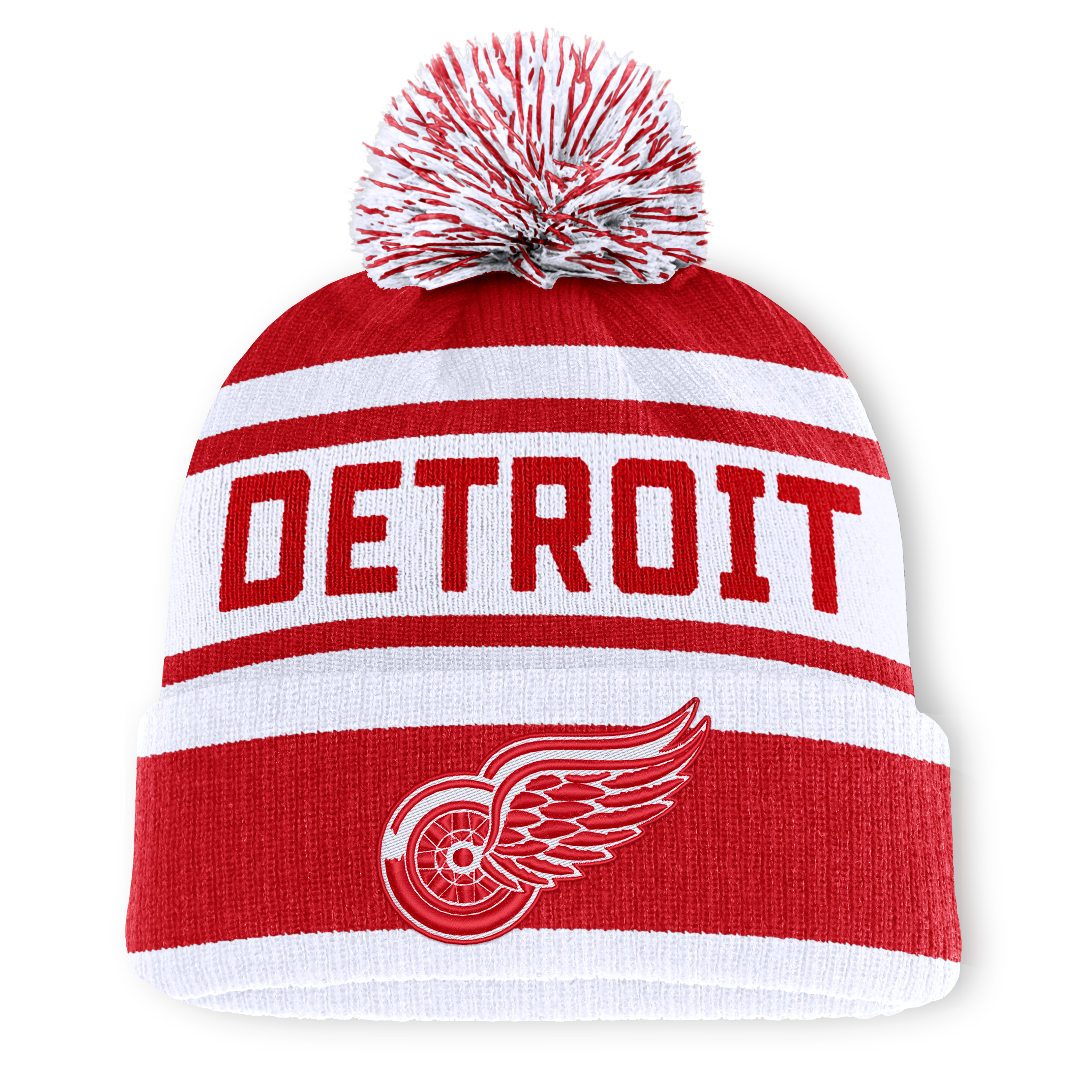 Bonnet à revers rouge et blanc Detroit Red Wings Fundamental pour homme, avec pompon, de la marque Fanatics.