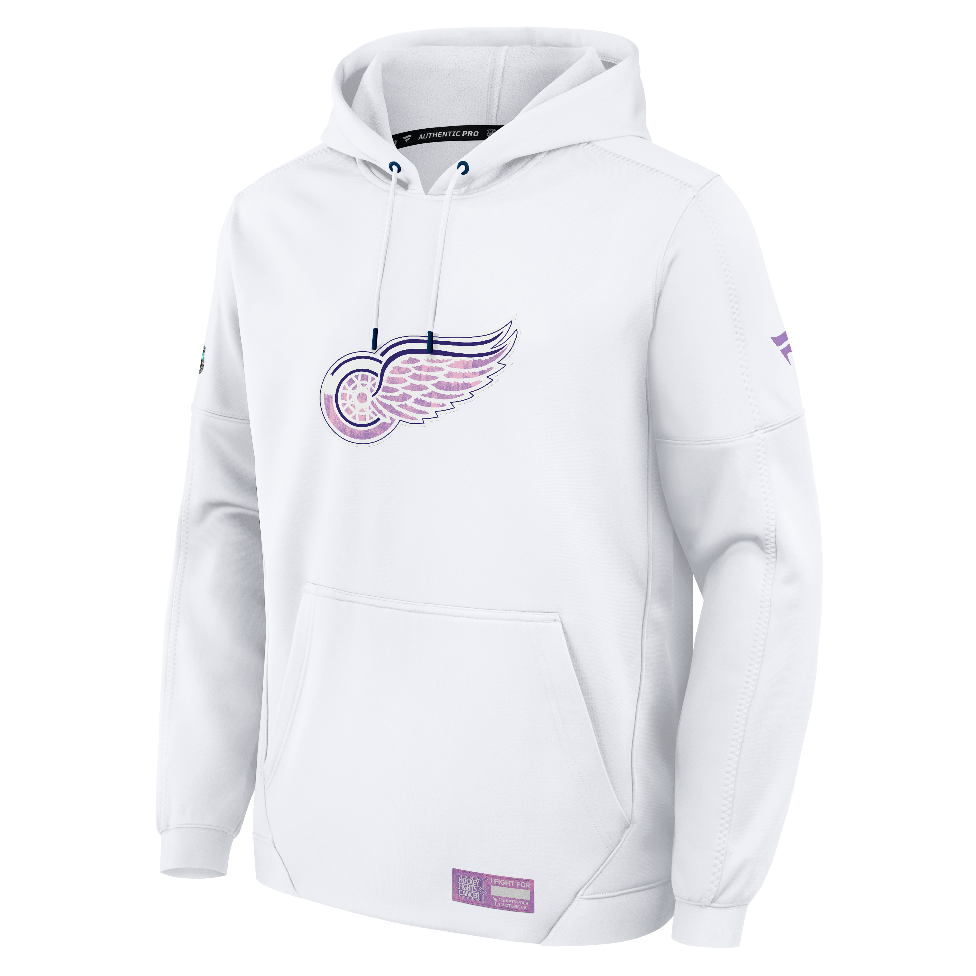 Sweat à capuche polaire authentique pour homme Fanatics blanc Detroit Red Wings Pro Hockey Fights Cancer