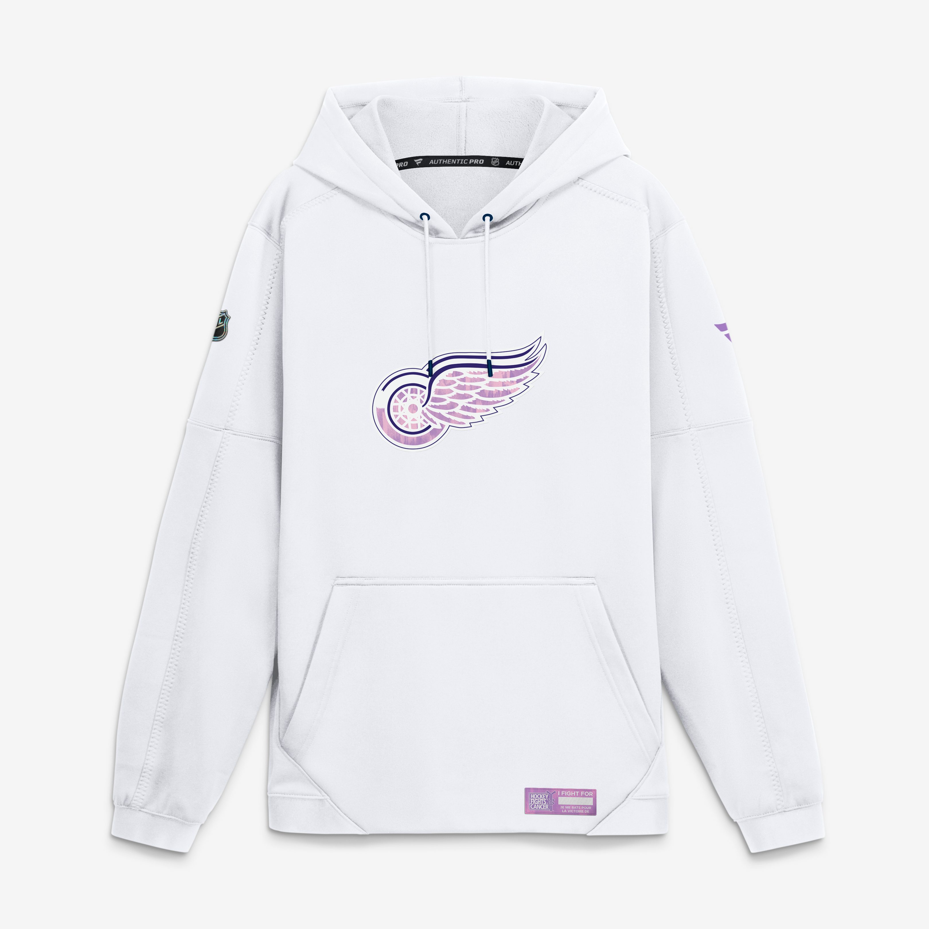 Sweat à capuche polaire authentique pour homme Fanatics blanc Detroit Red Wings Pro Hockey Fights Cancer