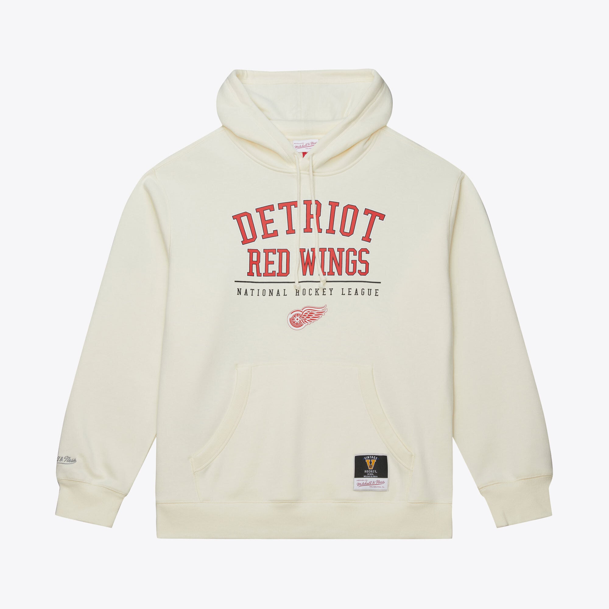 Men's Mitchell & Ness Cream Detroit Red Wings Walk-Off Vintage Logo Fleece Hoodie