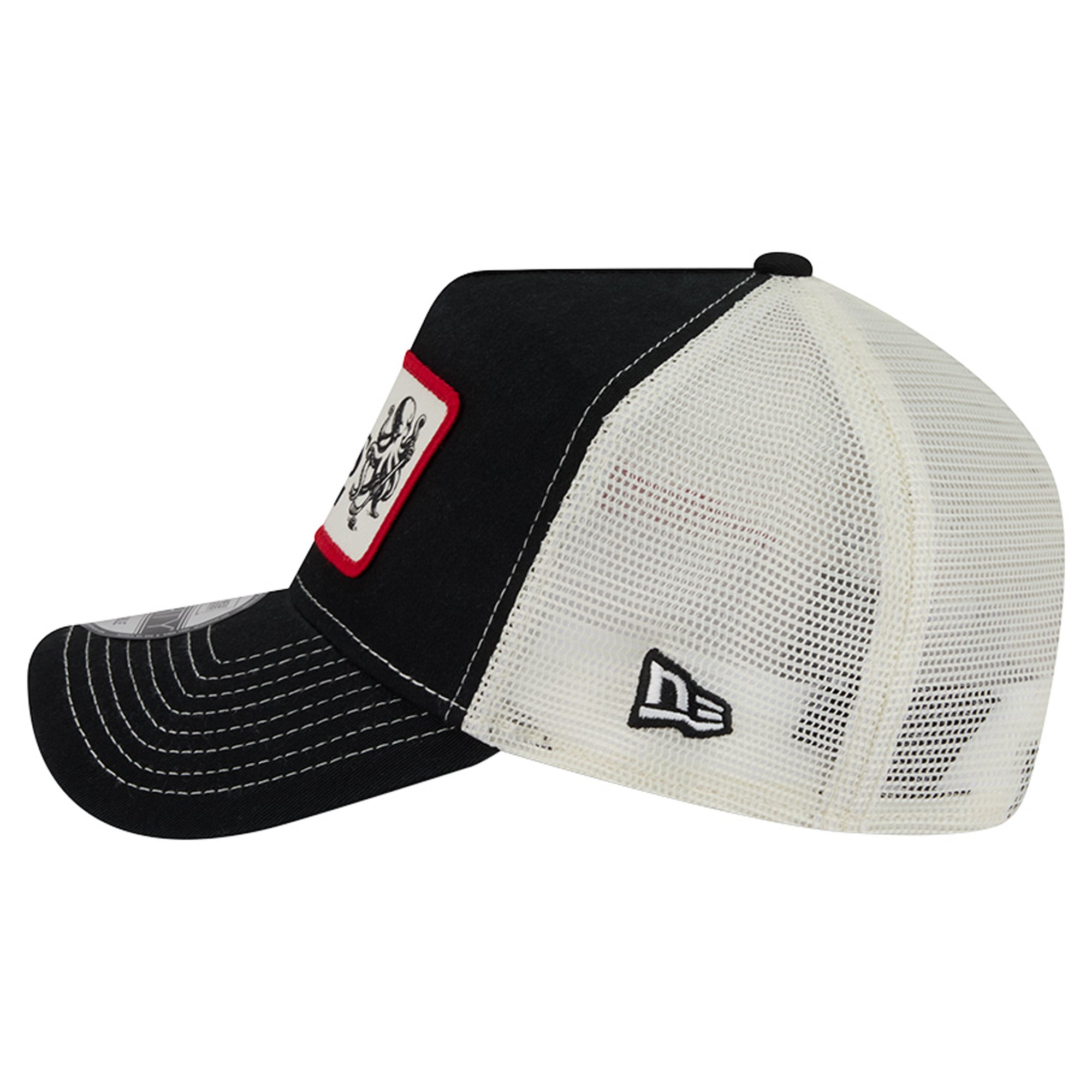 Men's New Era Black/White Detroit Red Wings Skater Patch A-Frame 9FORTY Adjustable Trucker Hat