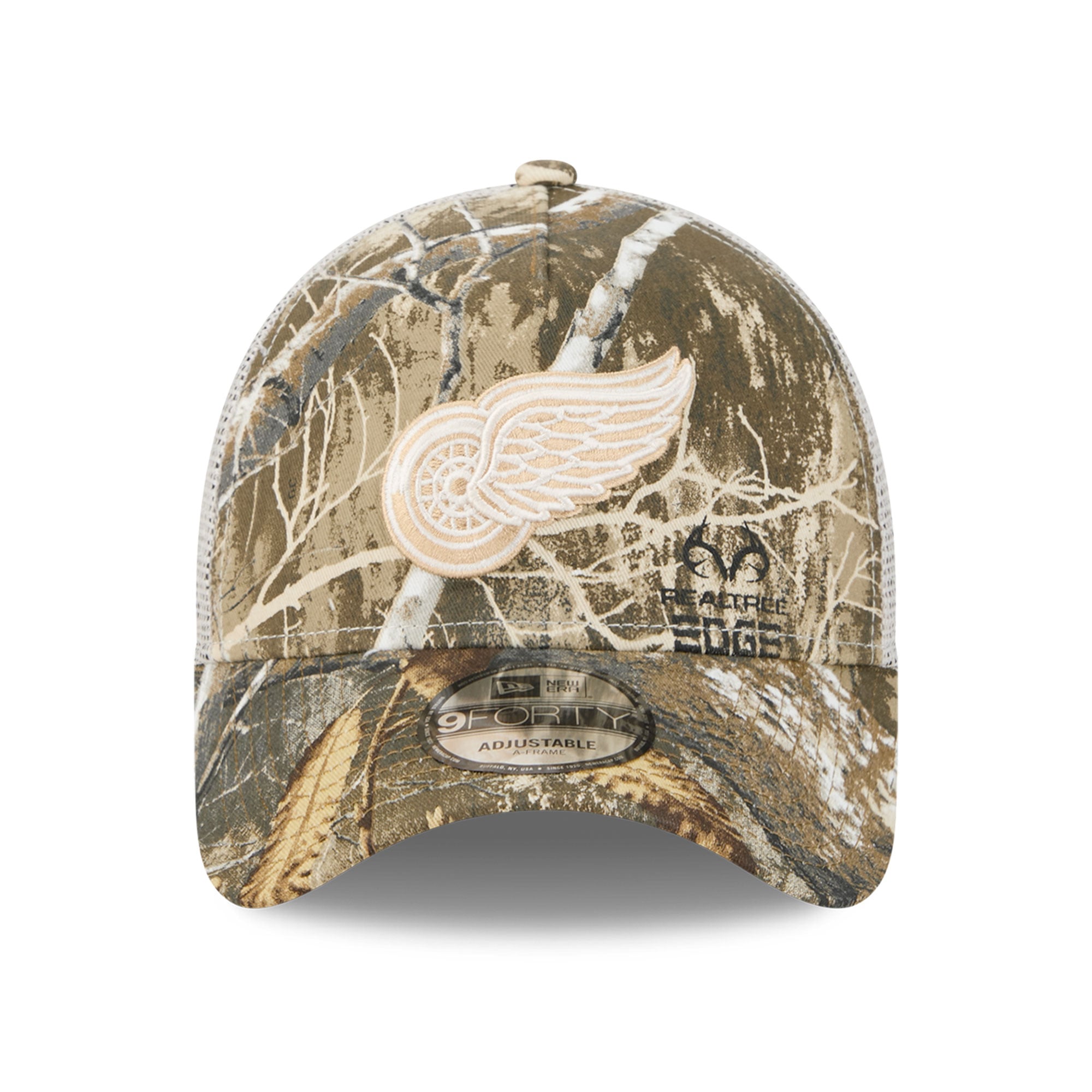 Men's New Era Camo Detroit Red Wings Real Tree A-Frame 9FORTY Adjustable Trucker Hat