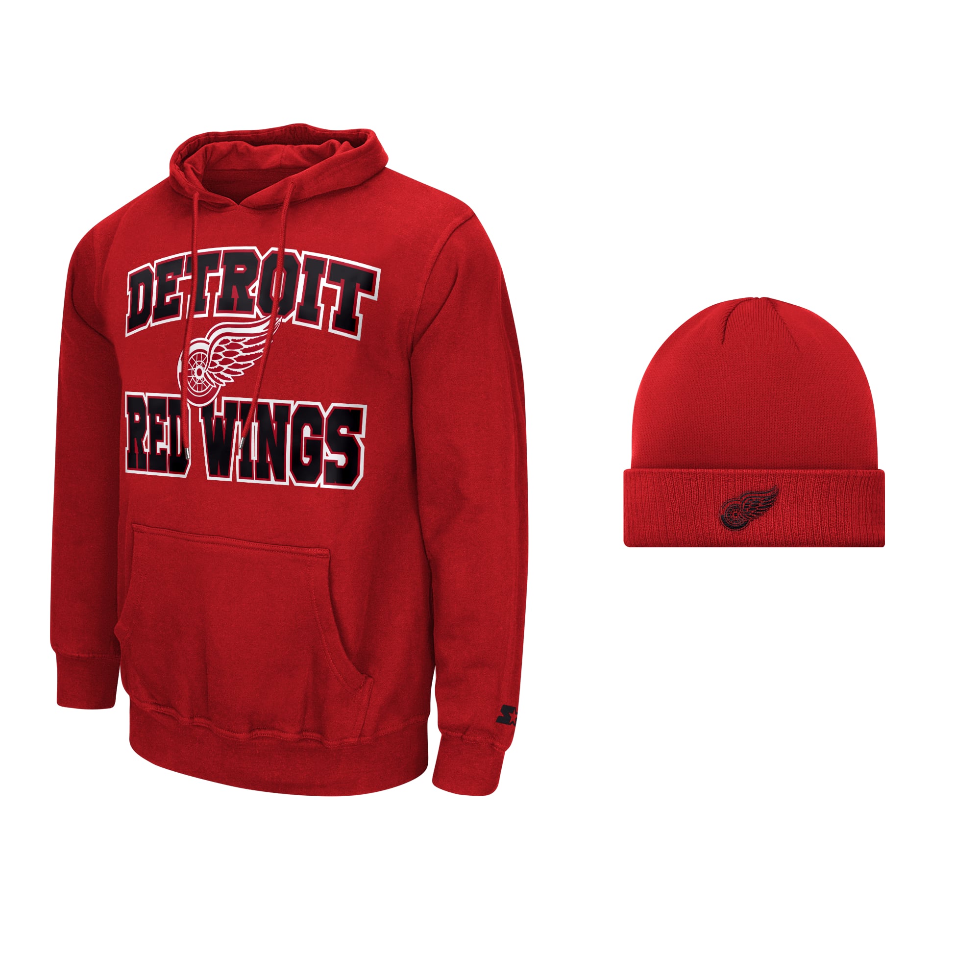 Men's Starter Red Detroit Wings Two-Pack Hoodie & Knit Hat Set