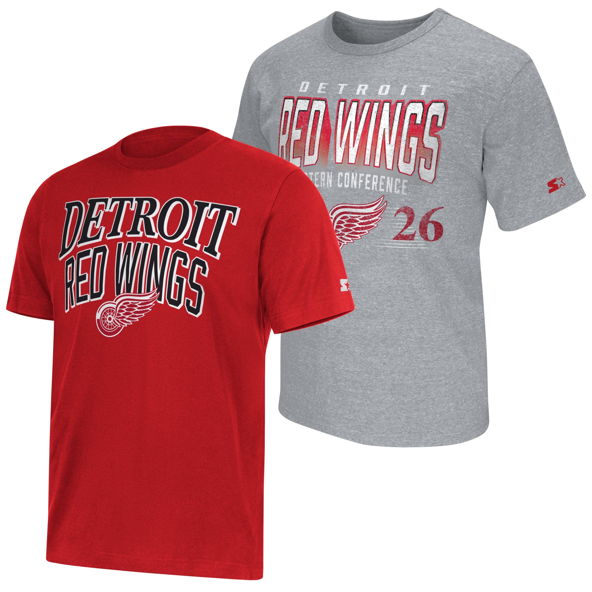 Ensemble de deux t-shirts Starter pour hommes, rouge/gris chiné, Detroit Red Wings
