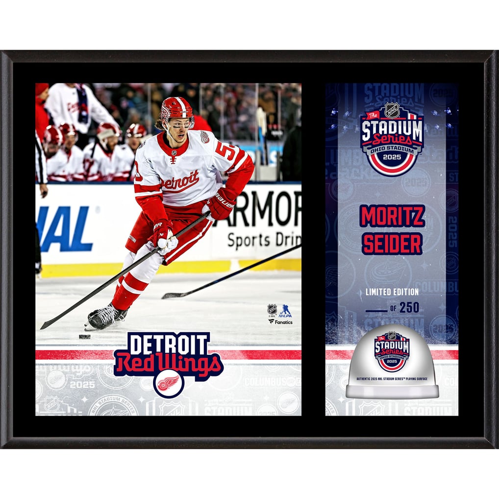Moritz Seider Detroit Red Wings Fanatics Authentic 12" x 15" 2025 NHL Stadium Series Sublimated Plaque with Game-Used Ice - Limited Edition of 250