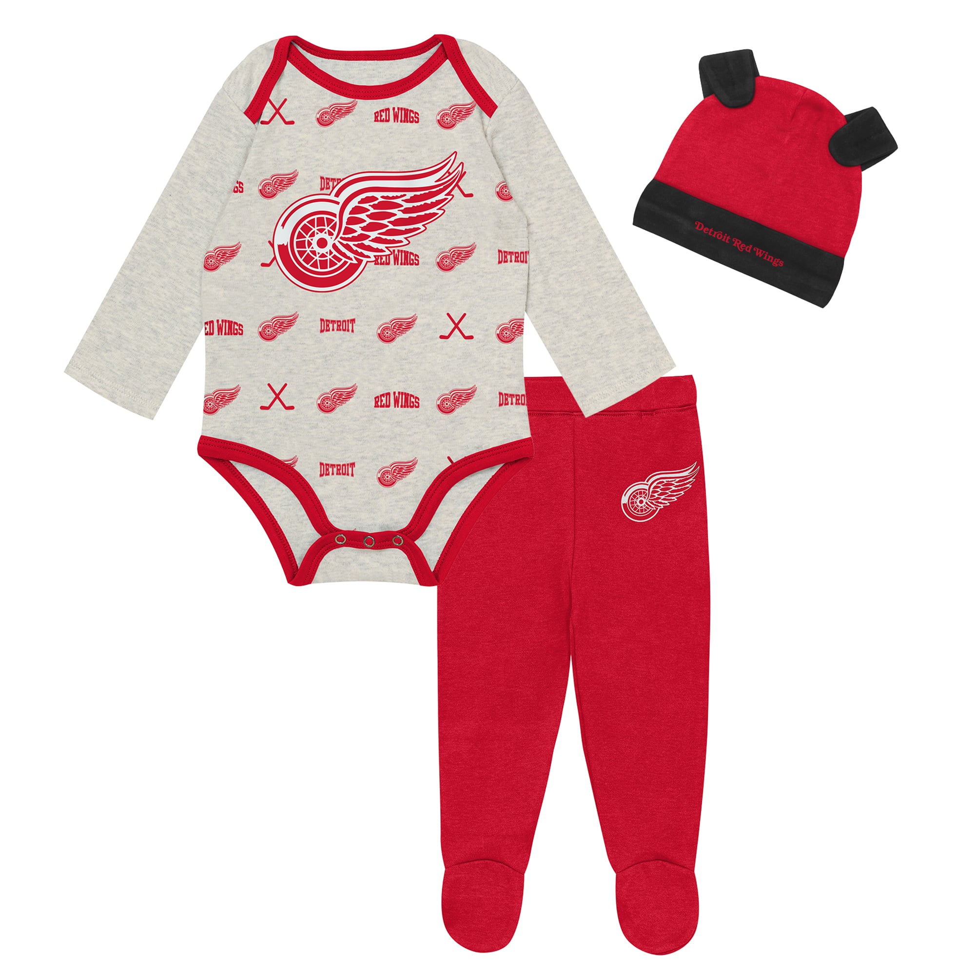 Newborn Outerstuff  Heathered Bone Detroit Red Wings Huddles and Giggles Three-Piece Set