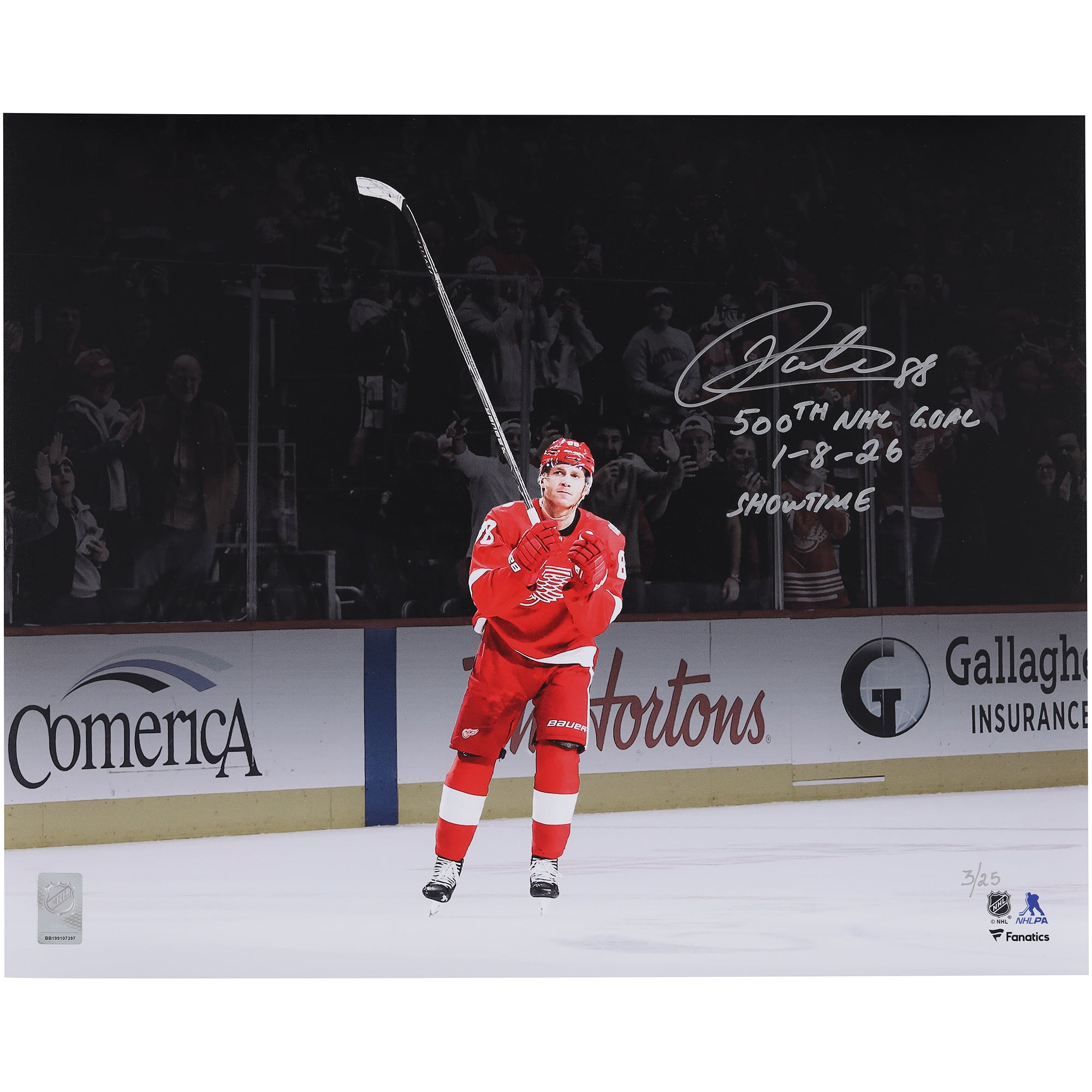 Patrick Kane Detroit Red Wings Autographed 16" x 20" 500th NHL Goal Celebration Photograph with Multiple Inscriptions