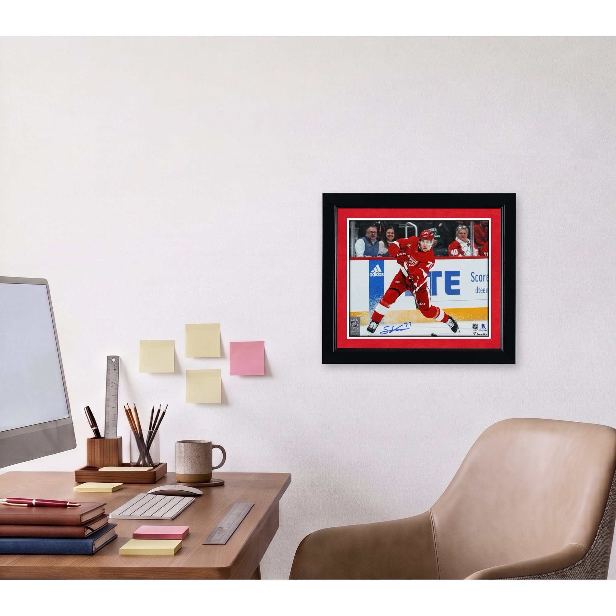 Simon Edvinsson Detroit Red Wings Autographed 8" x 10" Red Jersey Shooting Photograph