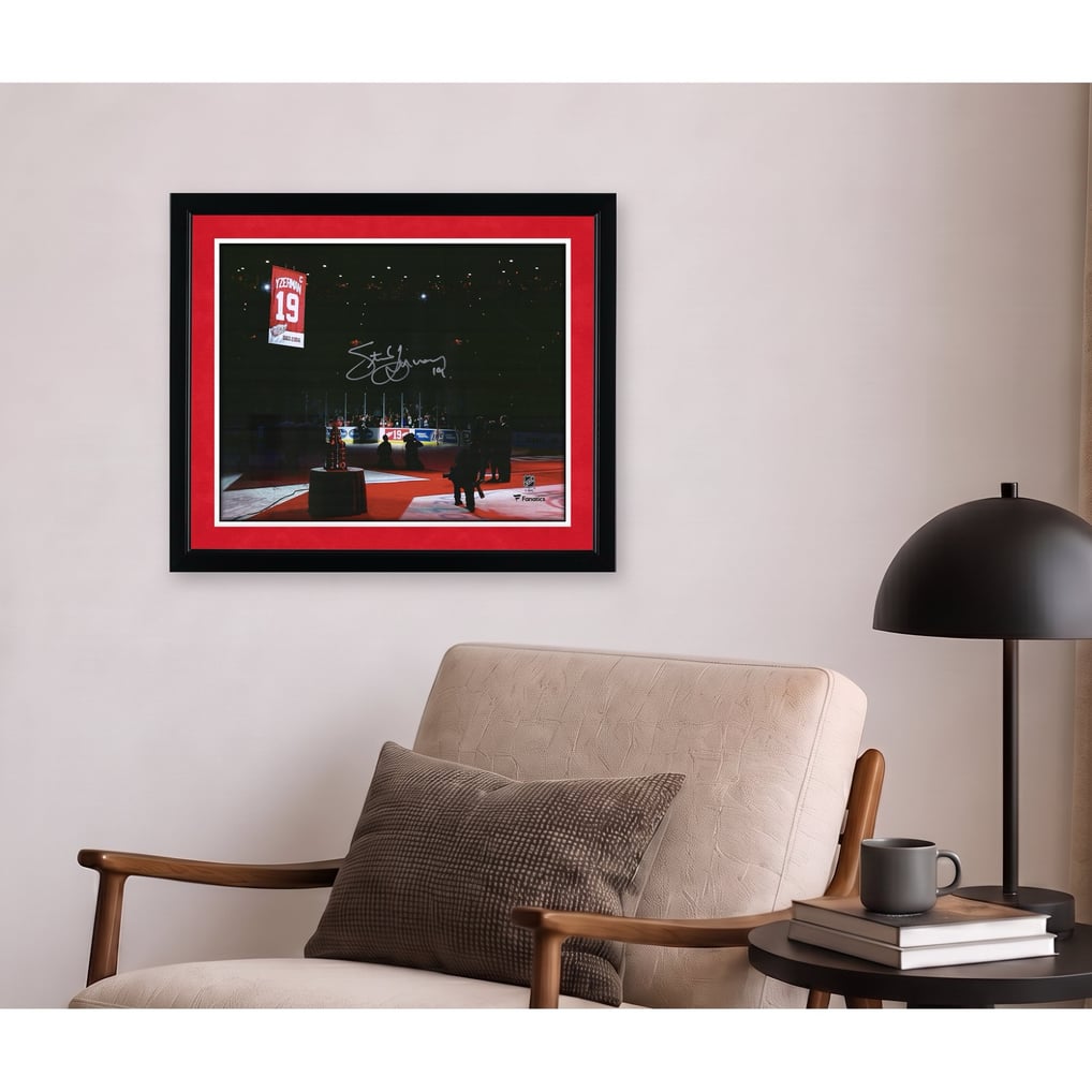 Autographed Detroit Red Wings Steve Yzerman Fanatics Authentic 16" x 20" Jersey Retirement Night Photograph