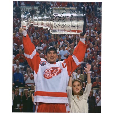 Autographed Detroit Red Wings Steve Yzerman Fanatics Authentic 16" x 20" Raising Cup Photograph with "3X SC Champ" Inscription