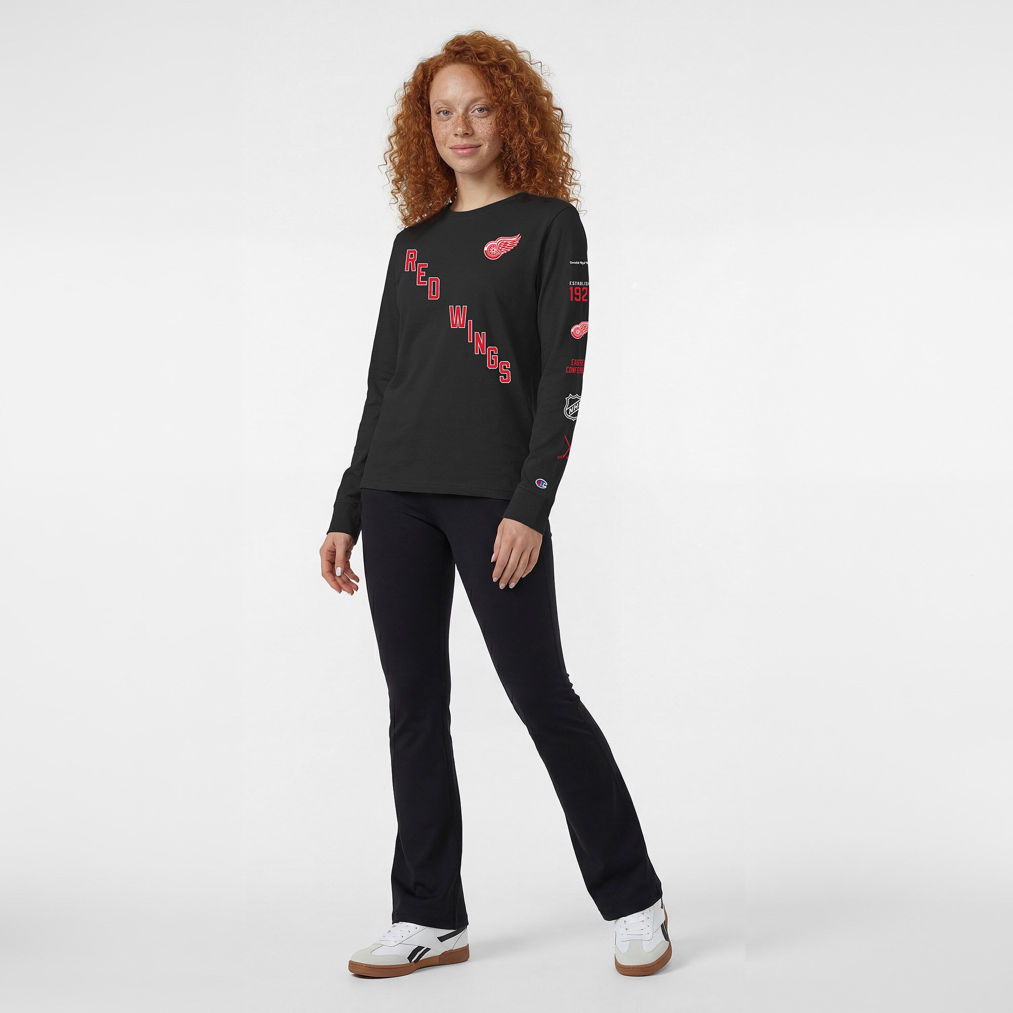 T-shirt à manches longues noir Champion Detroit Red Wings pour femmes