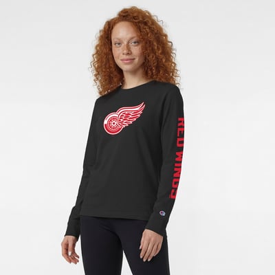  Detroit Red Wings Champion Women's Team Logo Long Sleeve T-Shirt - Black