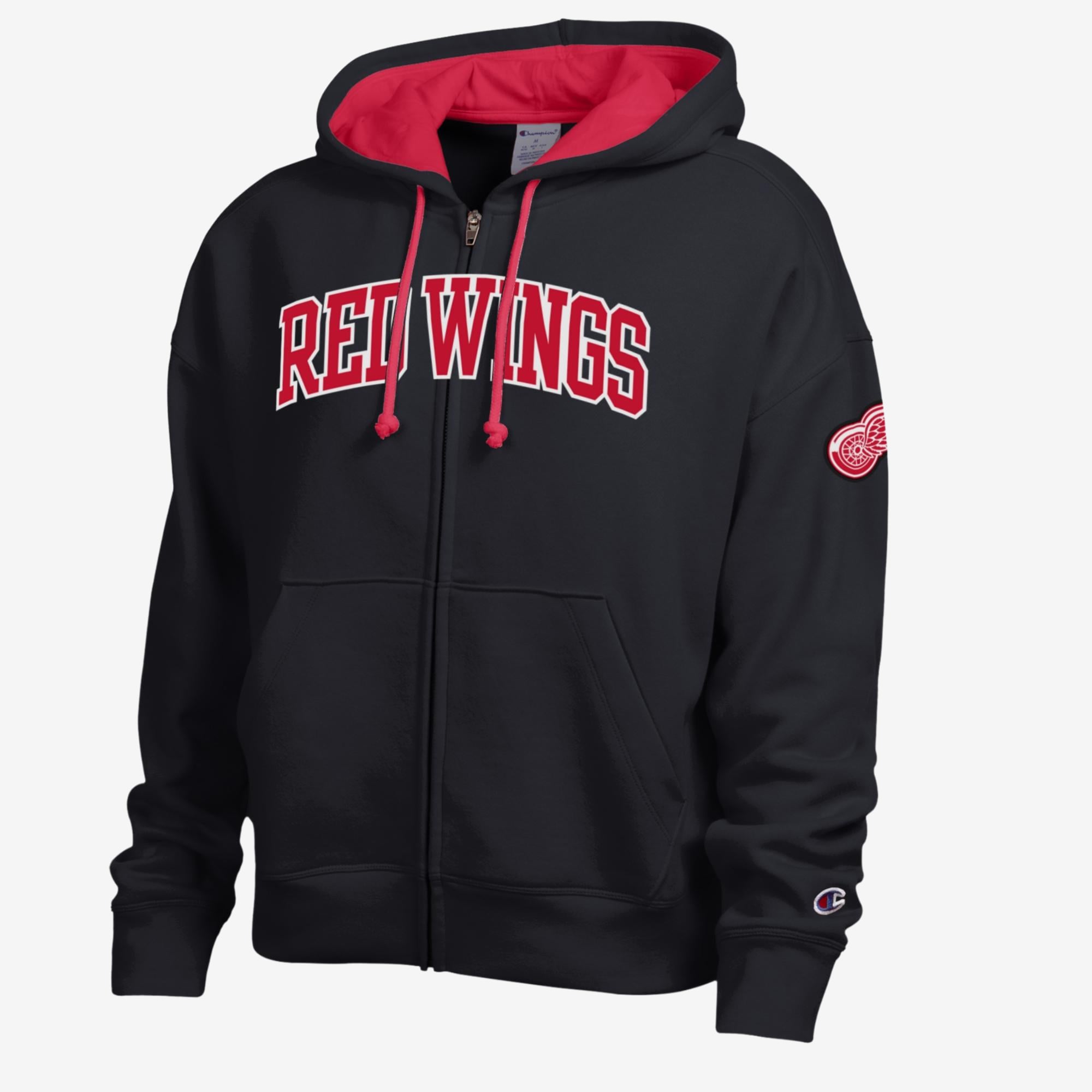 Women's Champion Black/Red Detroit Red Wings Applique Full-Zip Fleece Hoodie