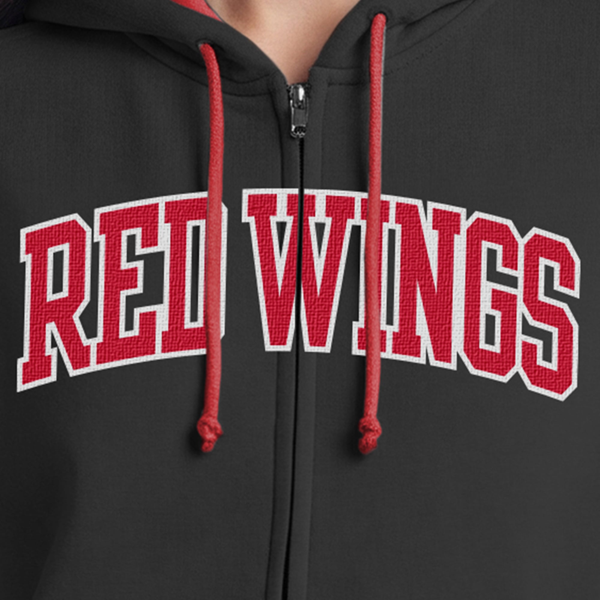 Women's Champion Black/Red Detroit Red Wings Applique Full-Zip Fleece Hoodie