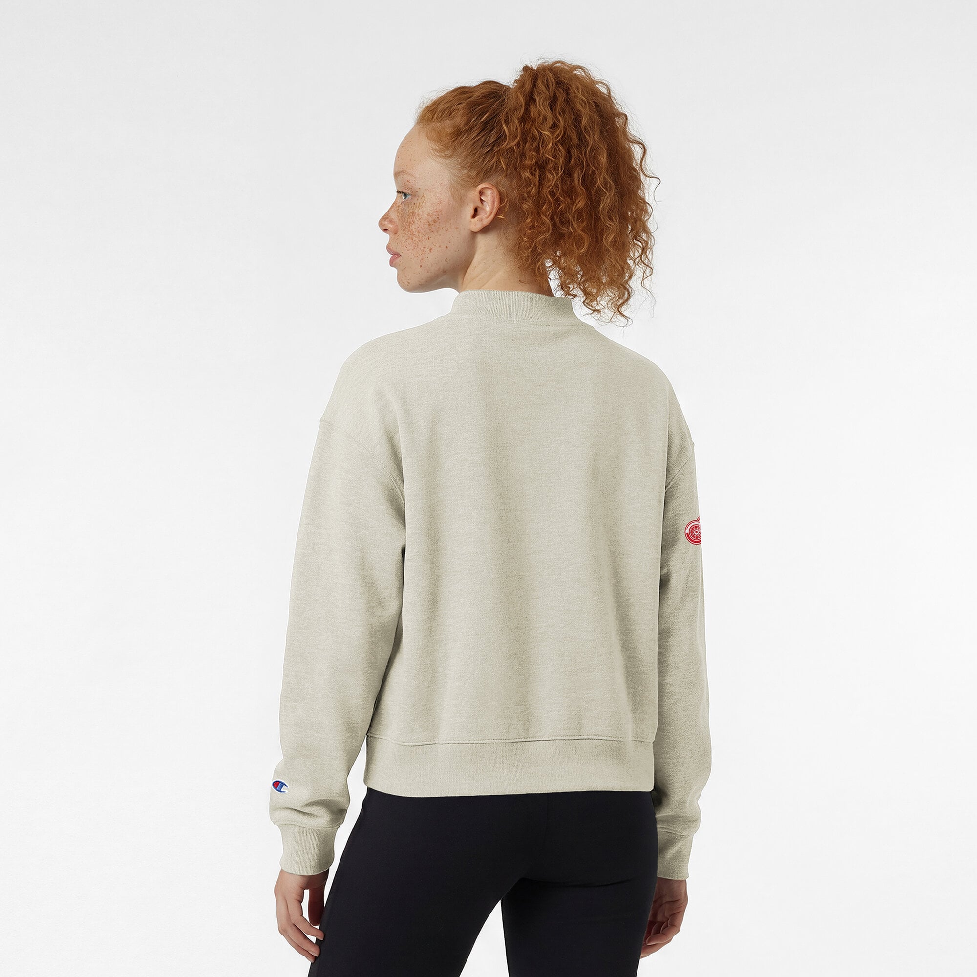 Women's Champion  Oatmeal Detroit Red Wings Collar Script Triumph Tri-Blend Fleece Sweatshirt
