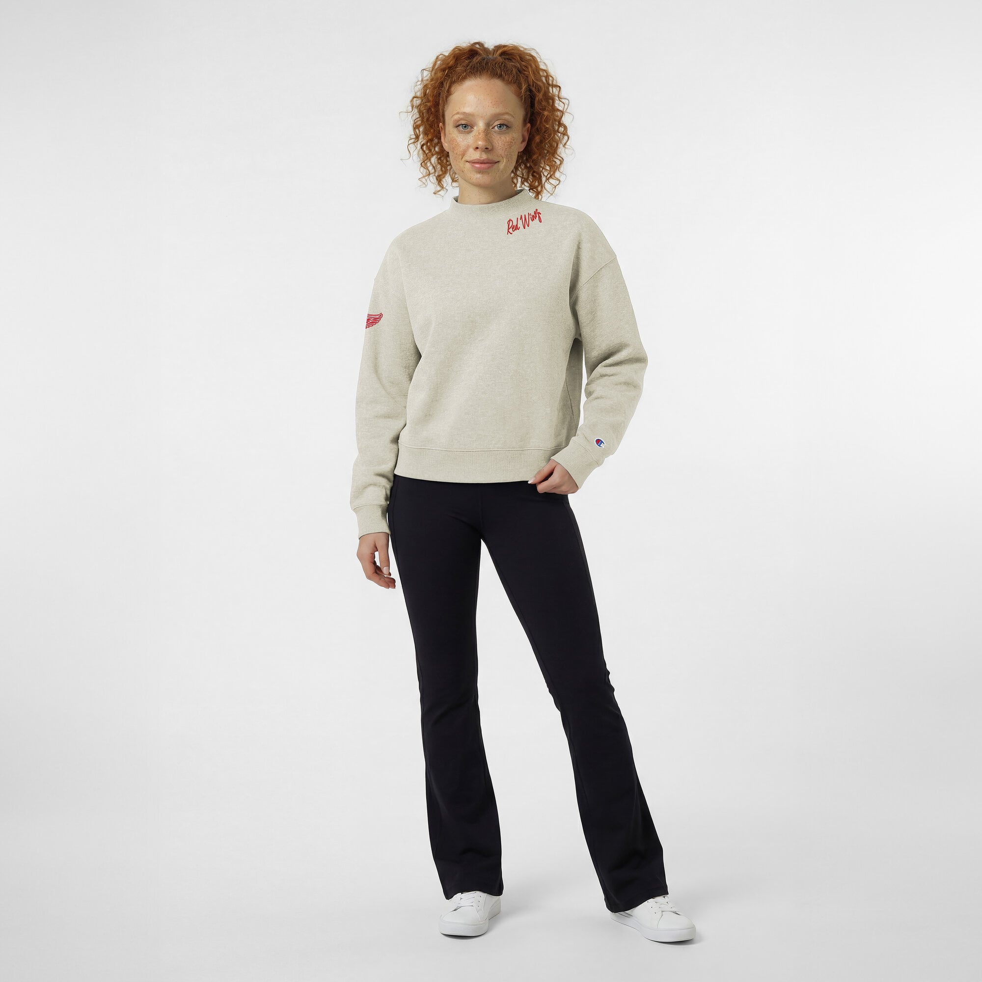 Women's Champion  Oatmeal Detroit Red Wings Collar Script Triumph Tri-Blend Fleece Sweatshirt