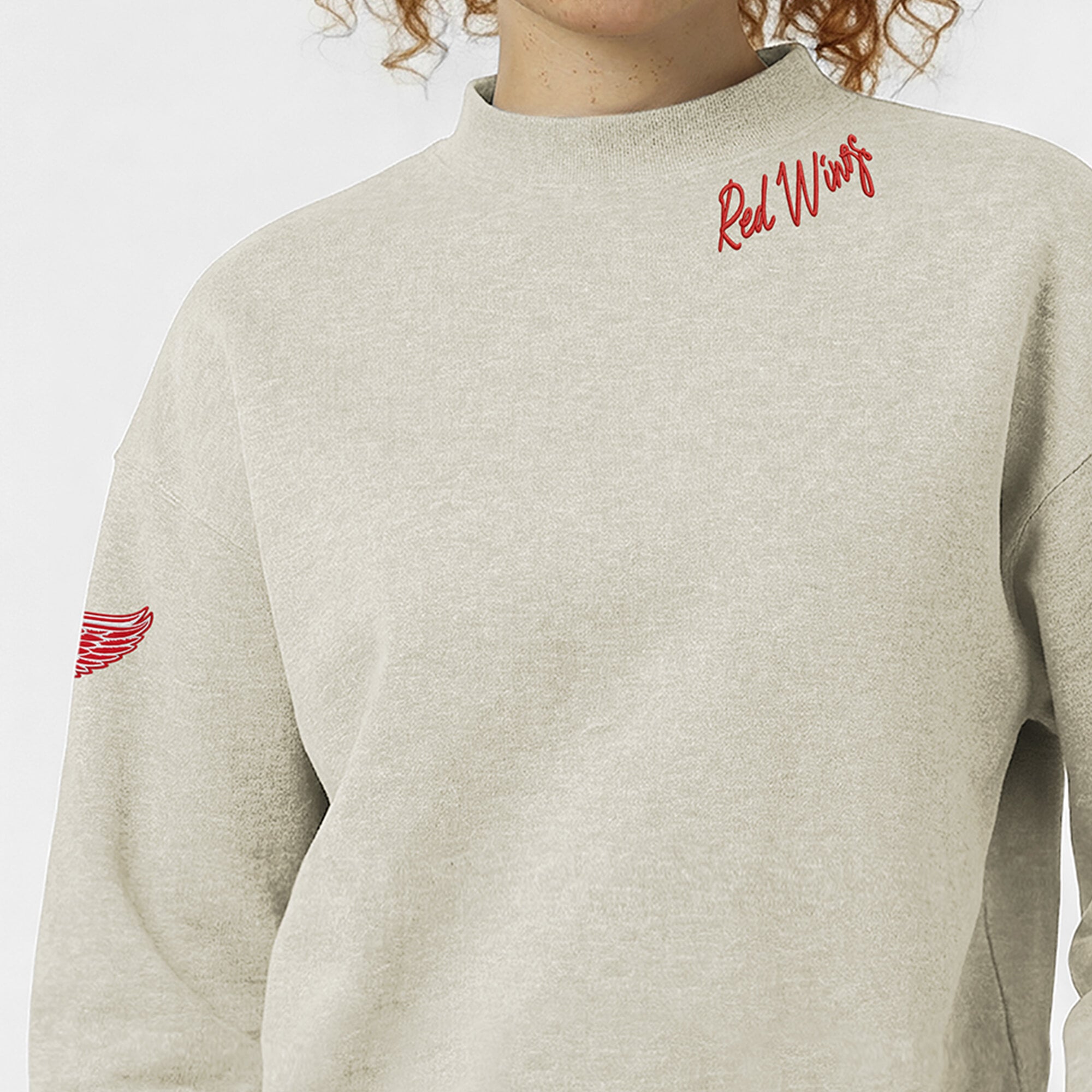 Women's Champion  Oatmeal Detroit Red Wings Collar Script Triumph Tri-Blend Fleece Sweatshirt