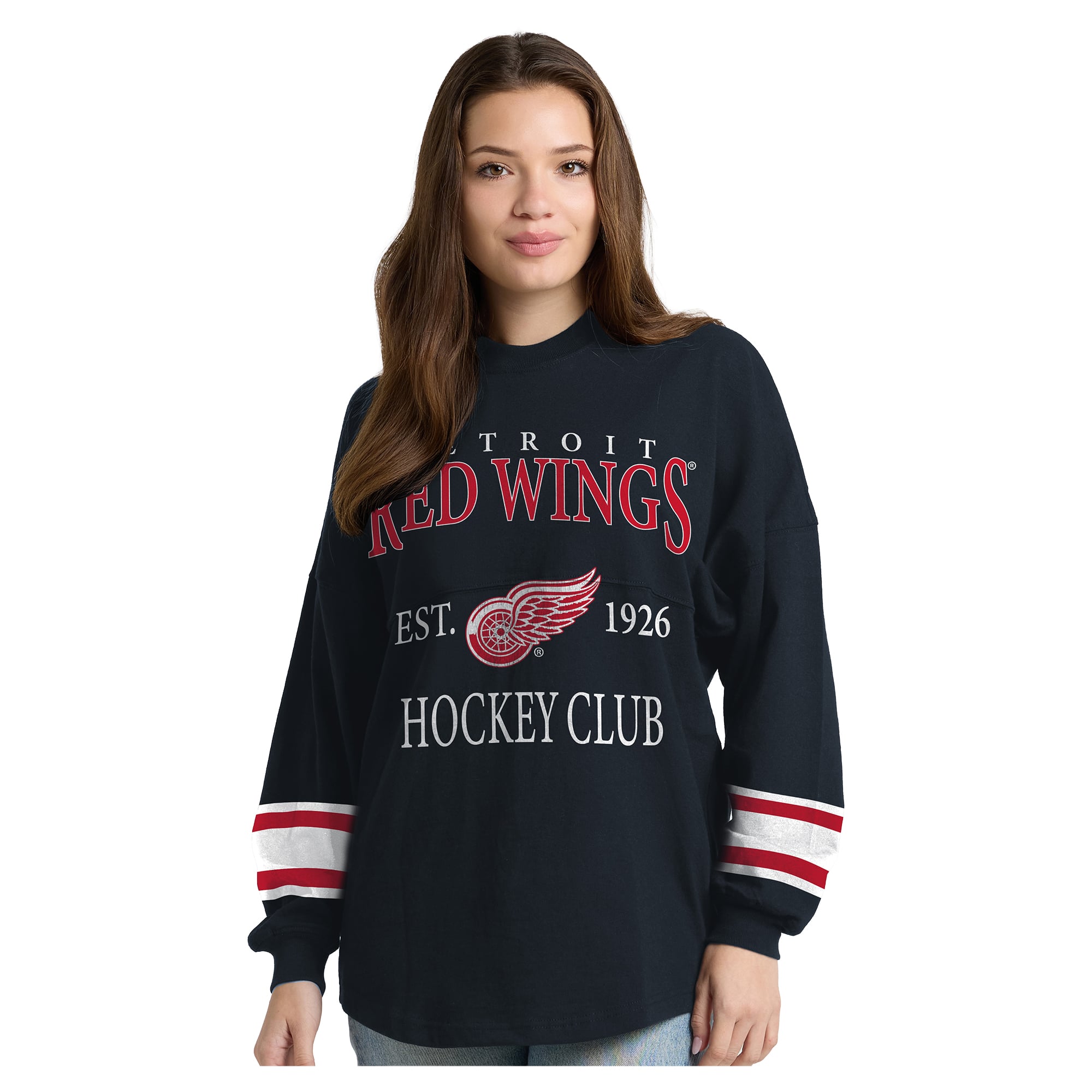 T-shirt à manches longues épais Fanatics noir Detroit Red Wings Hockey Club Spirit Jersey pour femmes