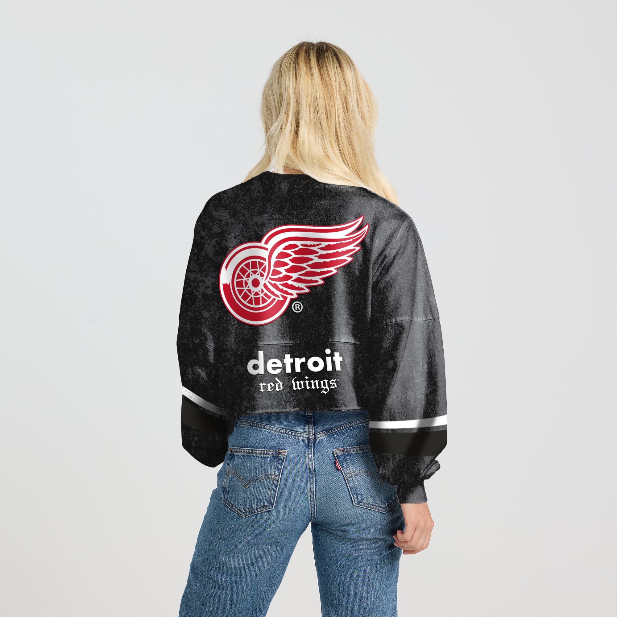 T-shirt à manches longues oversize Fanatics noir Detroit Red Wings pour femme, délavé l'huile minérale