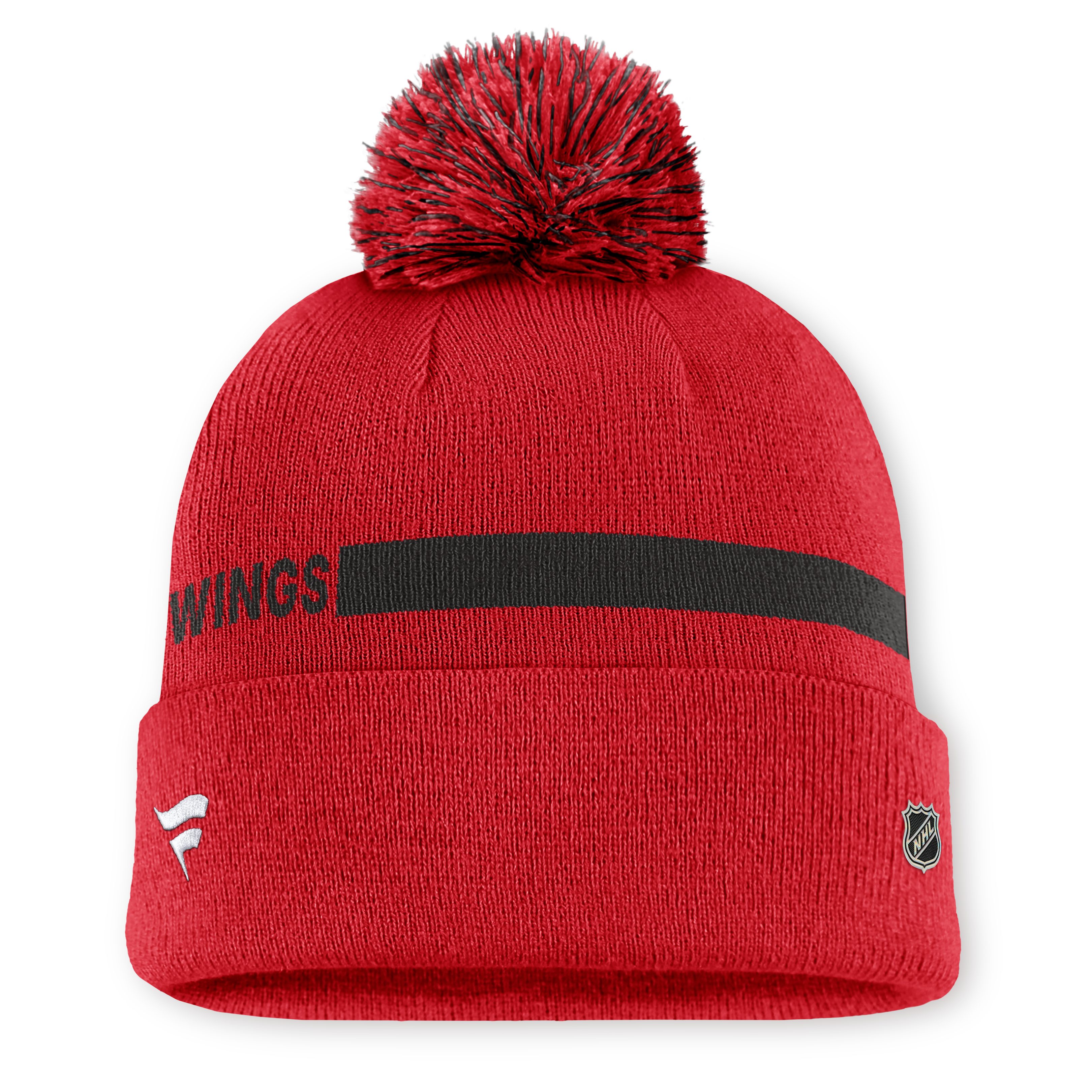 Bonnet tricoté à revers avec pompon, authentique Detroit Red Wings, rouge, de la marque Fanatics, pour femme