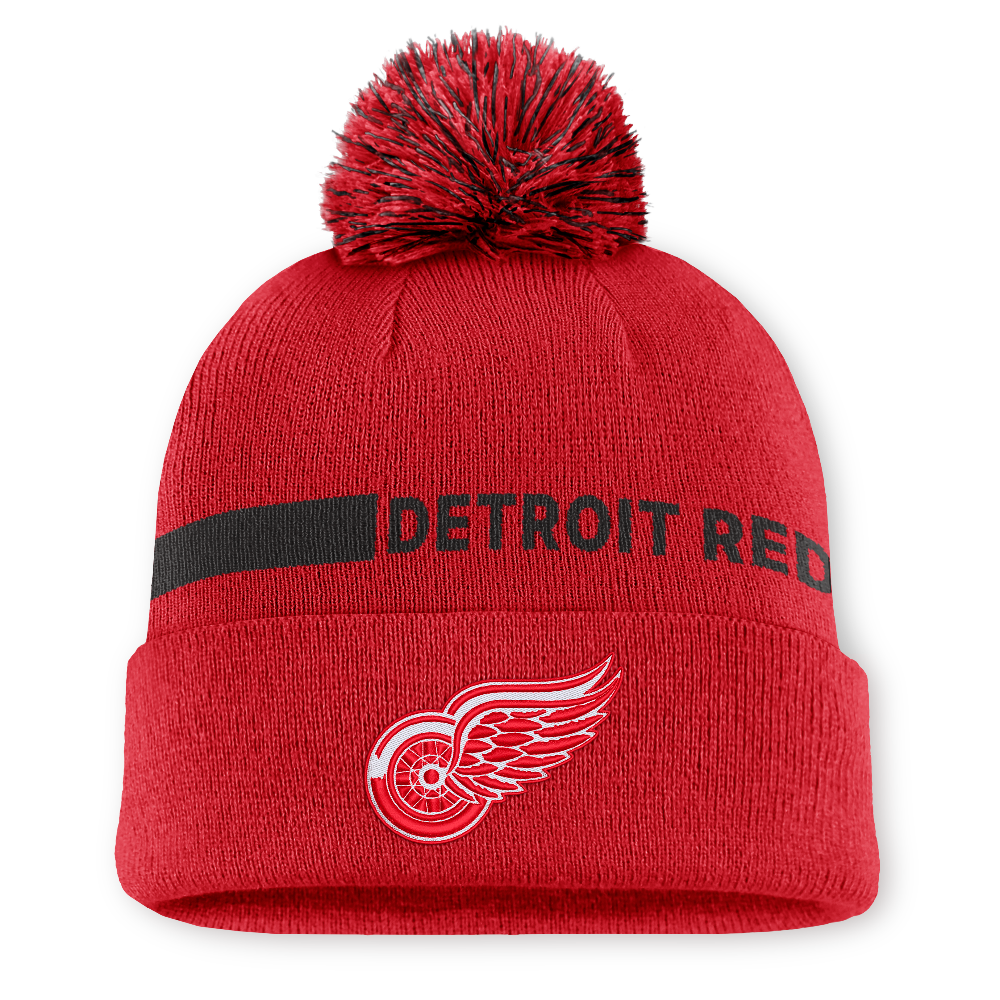 Bonnet tricoté à revers avec pompon, authentique Detroit Red Wings, rouge, de la marque Fanatics, pour femme