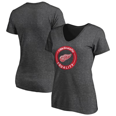 Detroit Red Wings Women's #WeSkateFor V-Neck T-Shirt - Heather Gray