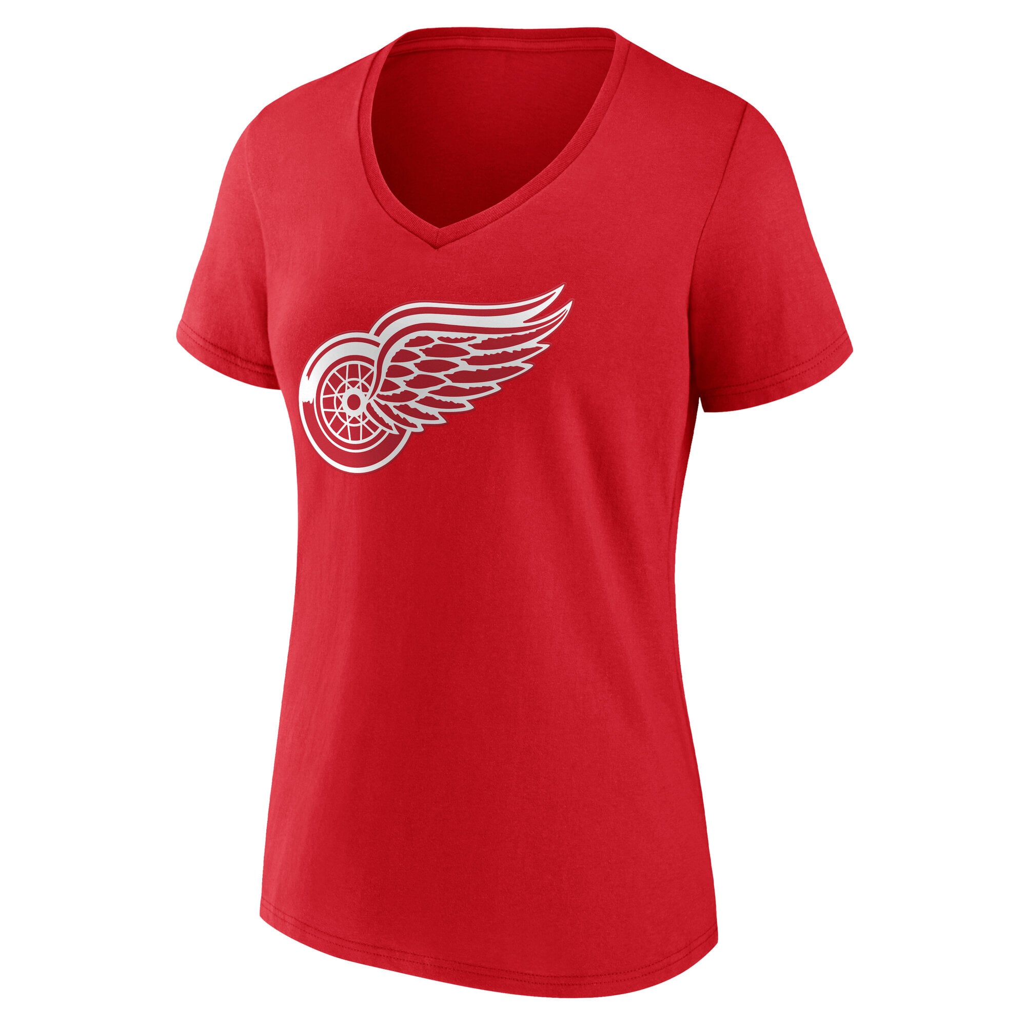 T-shirt à col en V pour femmes, logo principal des Red Wings de Détroit, rouge