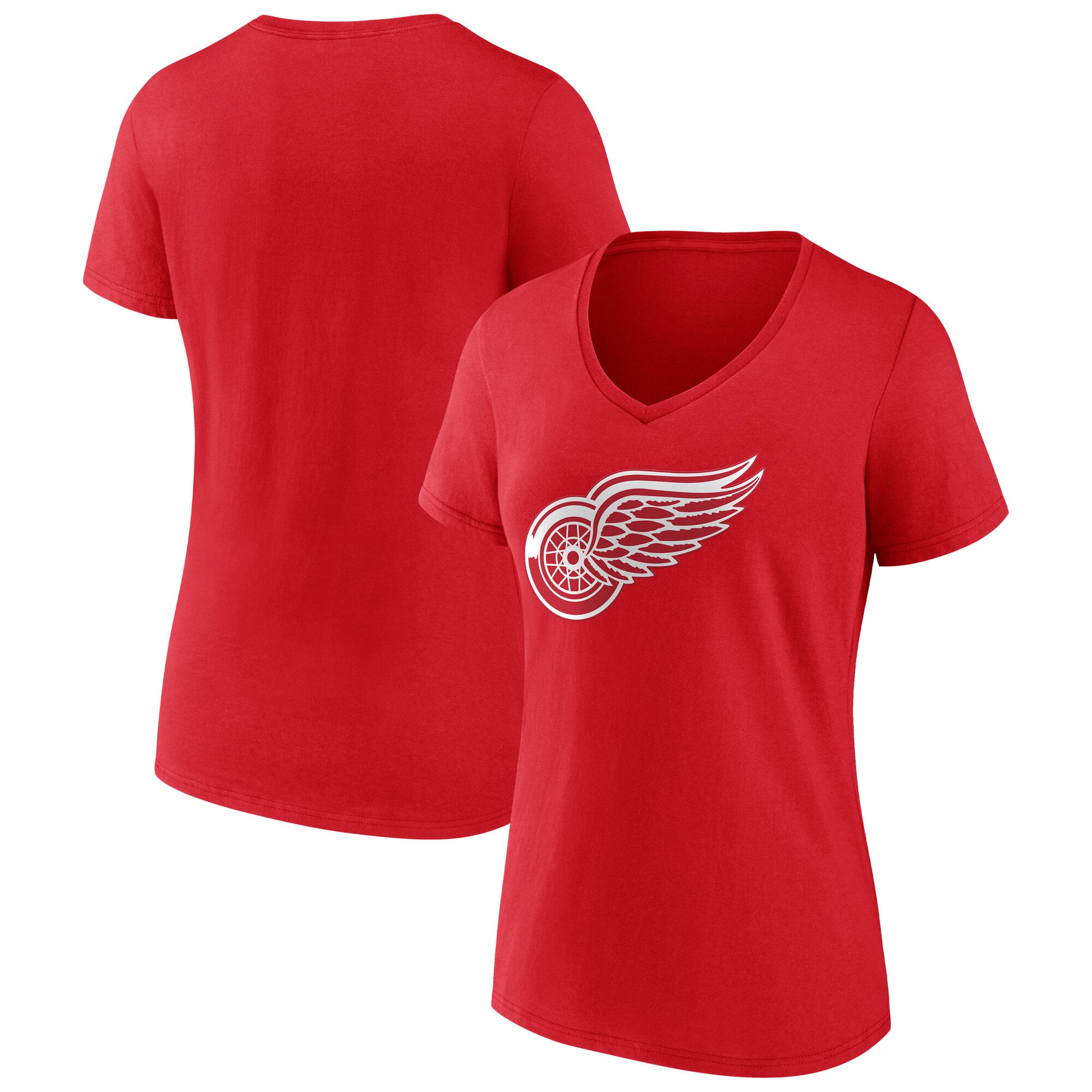 T-shirt à col en V pour femmes, logo principal des Red Wings de Détroit, rouge