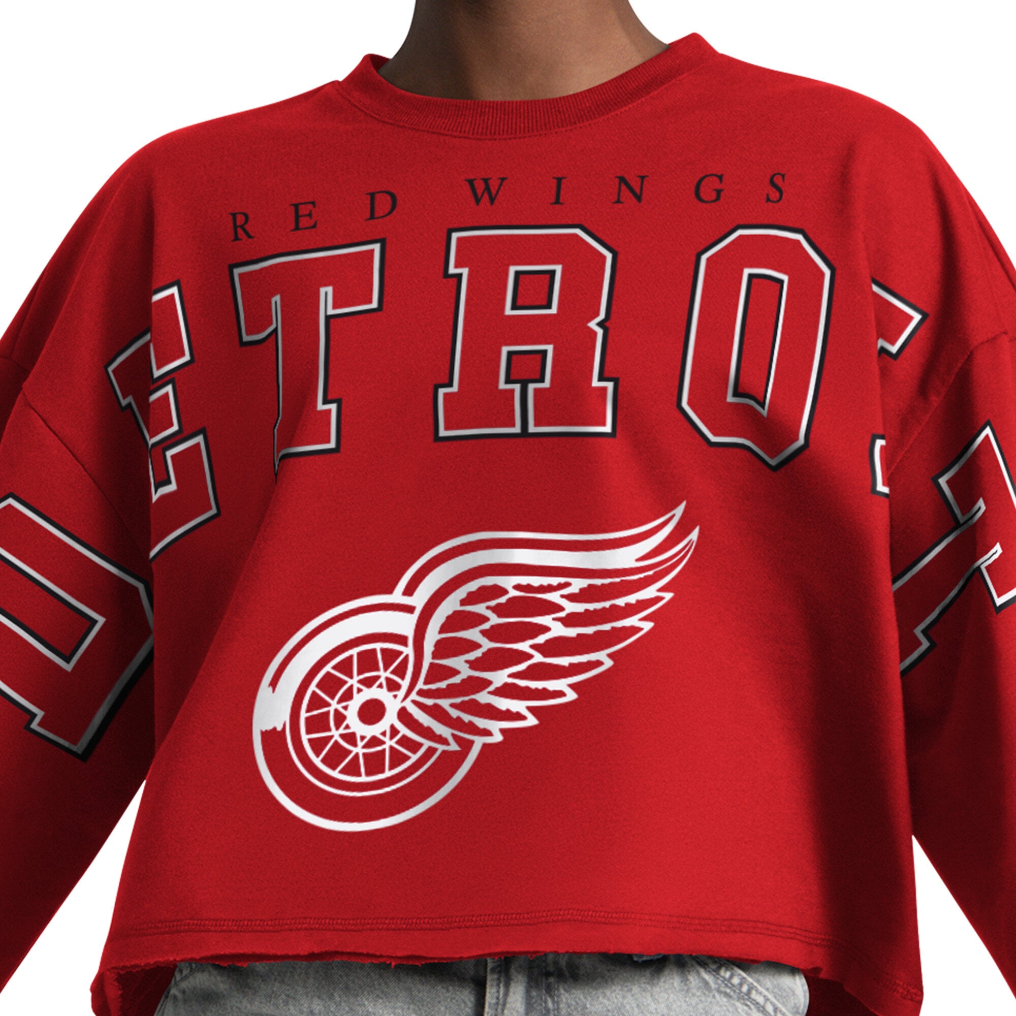 Sweat-shirt court à épaules tombantes Starter Red Detroit Wings pour femme