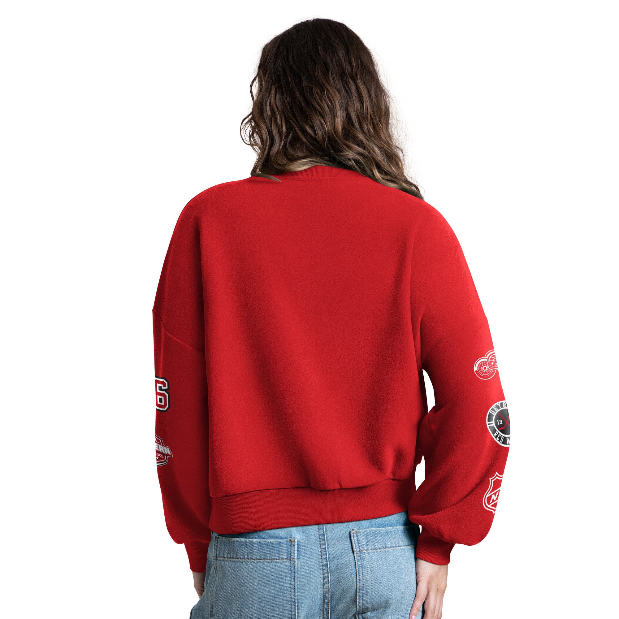 Sweat-shirt Starter rouge pour femme, motif appliqué Detroit Red Wings, manches courtes.