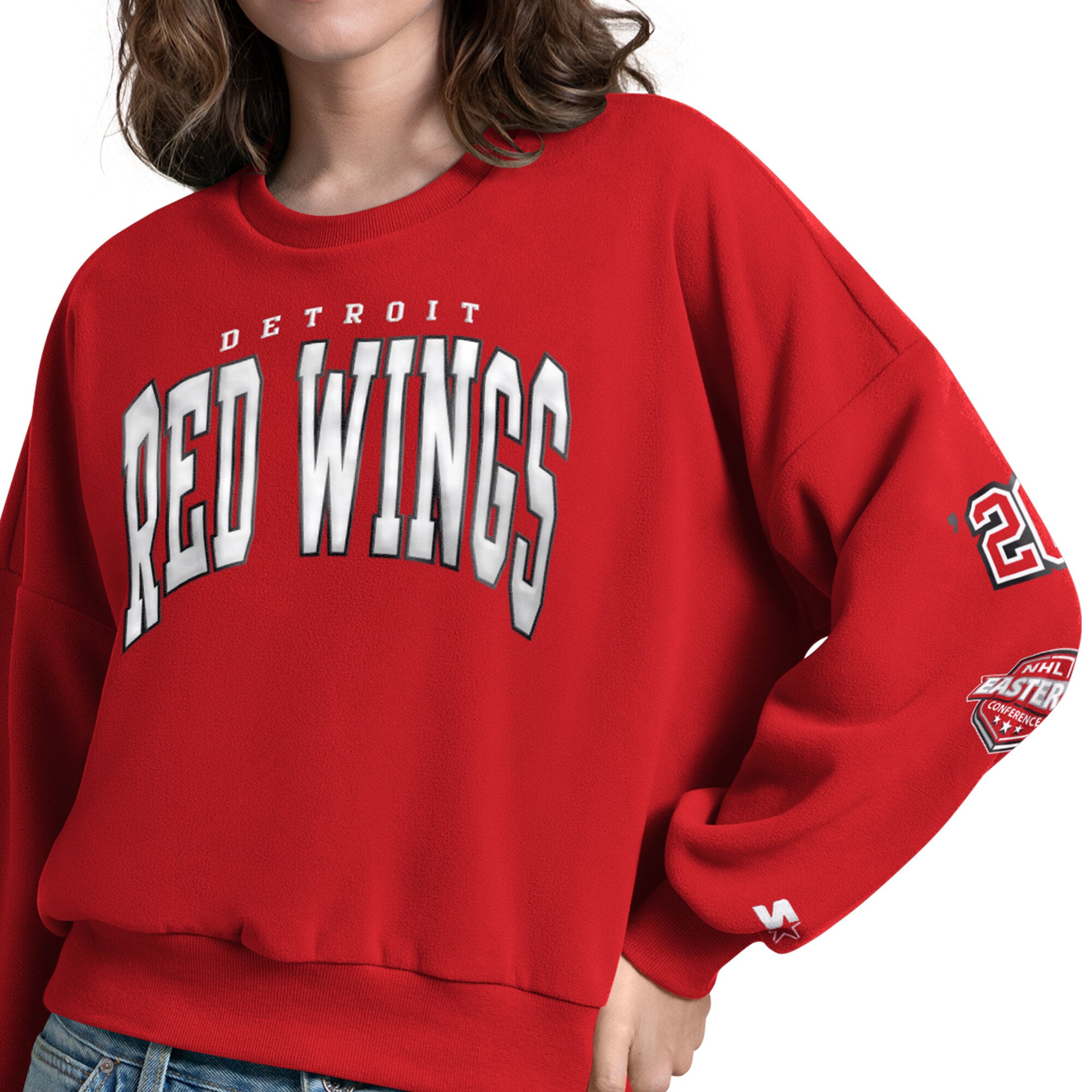 Sweat-shirt Starter rouge pour femme, motif appliqué Detroit Red Wings, manches courtes.