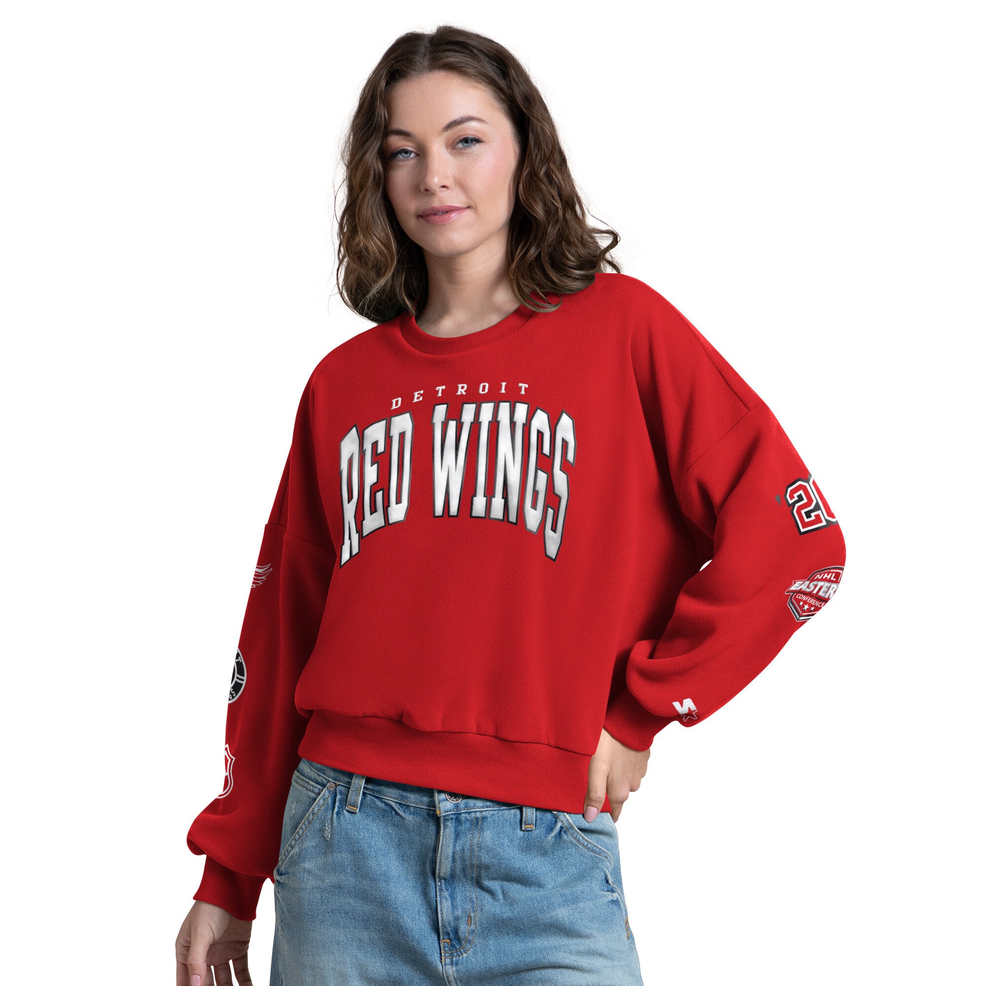 Sweat-shirt Starter rouge pour femme, motif appliqué Detroit Red Wings, manches courtes.