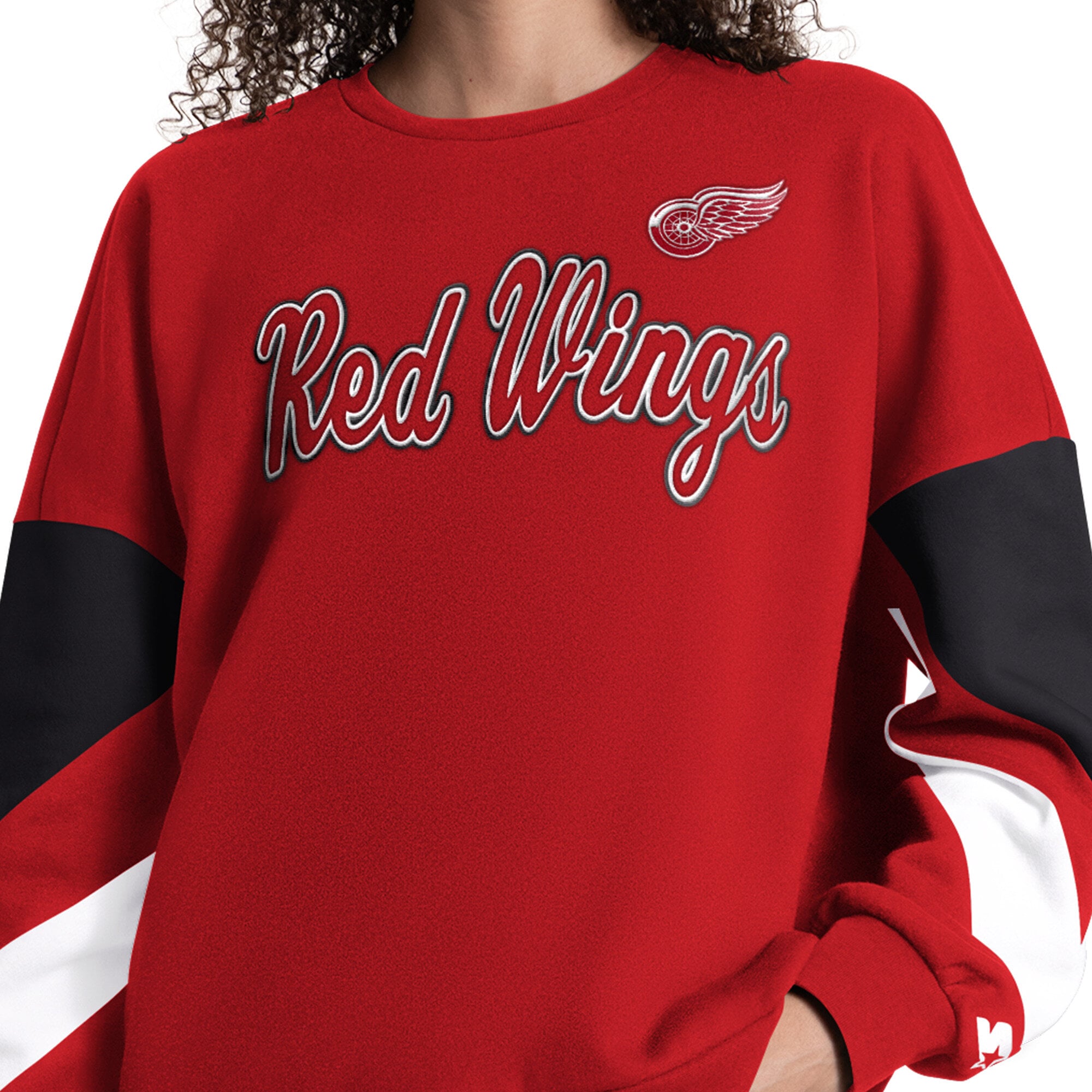 Sweat-shirt à manches longues et blocs de couleur Starter Red Detroit Wings pour femmes