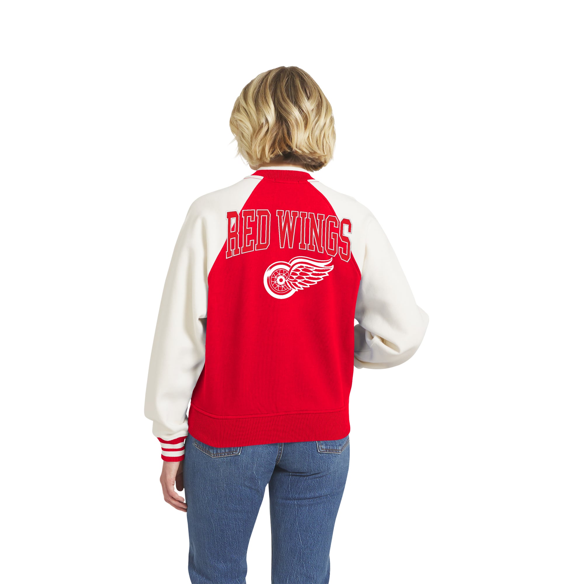 Women's WEAR by Erin Andrews Red/White Detroit Red Wings Fleece Varsity Full-Zip Jacket