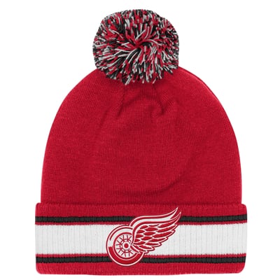 Youth Detroit Red Wings  Fanatics Red Authentic Pro Cuffed Knit Hat with Pom
