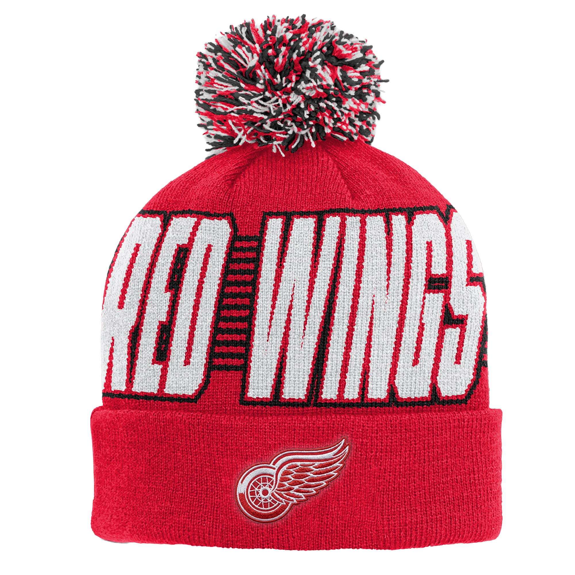 Bonnet tricoté à revers rouge Detroit Red Wings pour enfant Outerstuff avec pompon