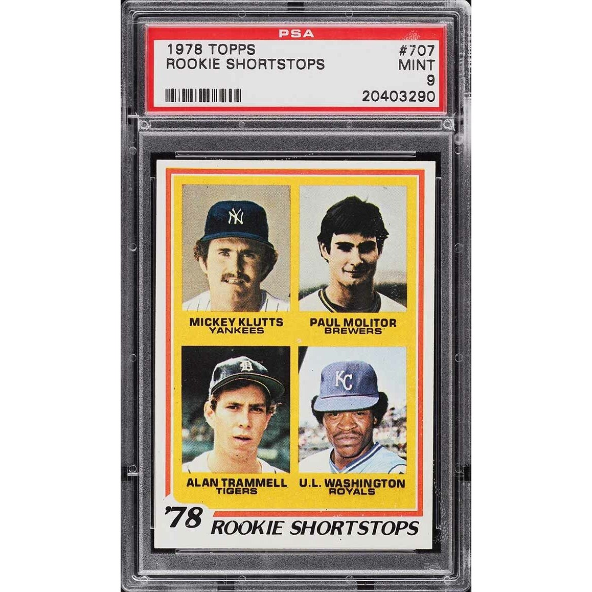 1978 Topps 707 Rookie Shortstops Paul Molitor Alan Trammell PSA 9 