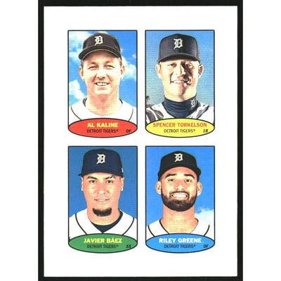 2023 Topps Heritage '74 Baseball Stamp Panels #74BS61 Al Kaline/74BS62 Spencer Torkelson/74BS63 Javier Baez/74BS64 Riley Greene