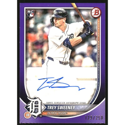 2025 Bowman Rookie and Veteran Autographs Purple Border #PRVTSA Trey Sweeney