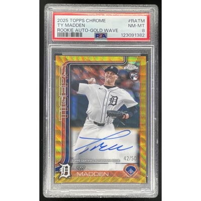 2025 Topps Chrome Autographs Gold Wave #RA-TM Ty Madden RC Auto /50 PSA 8