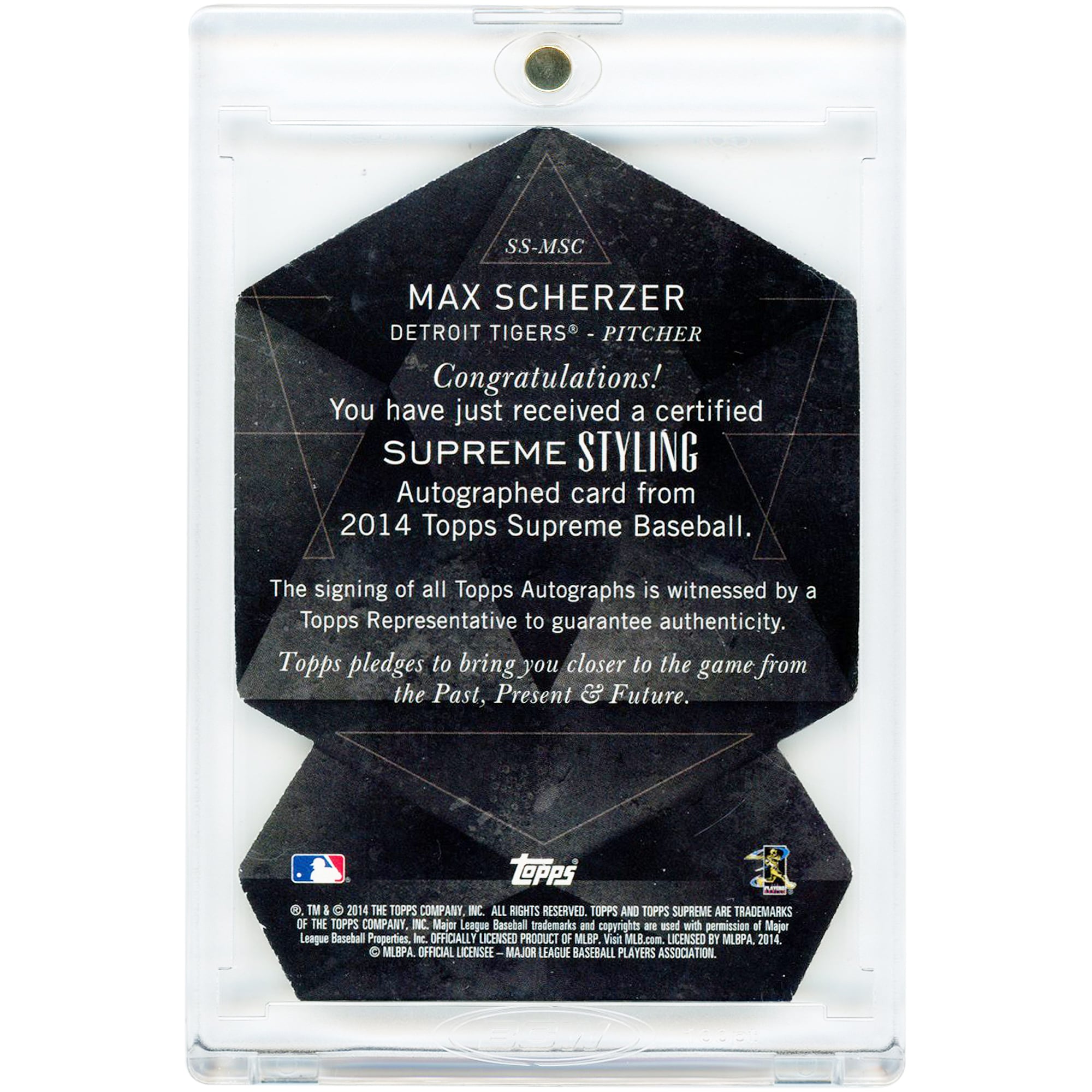 Max Scherzer Detroit Tigers Autographed 2014 Topps Supreme Supreme Styling #SS-MSC #18/45 Card