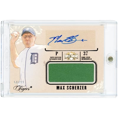 Max Scherzer Detroit Tigers Autographed 2014 Topps Triple Threads Game Used Jersey Relic #UAJR-MS #50/99 Card